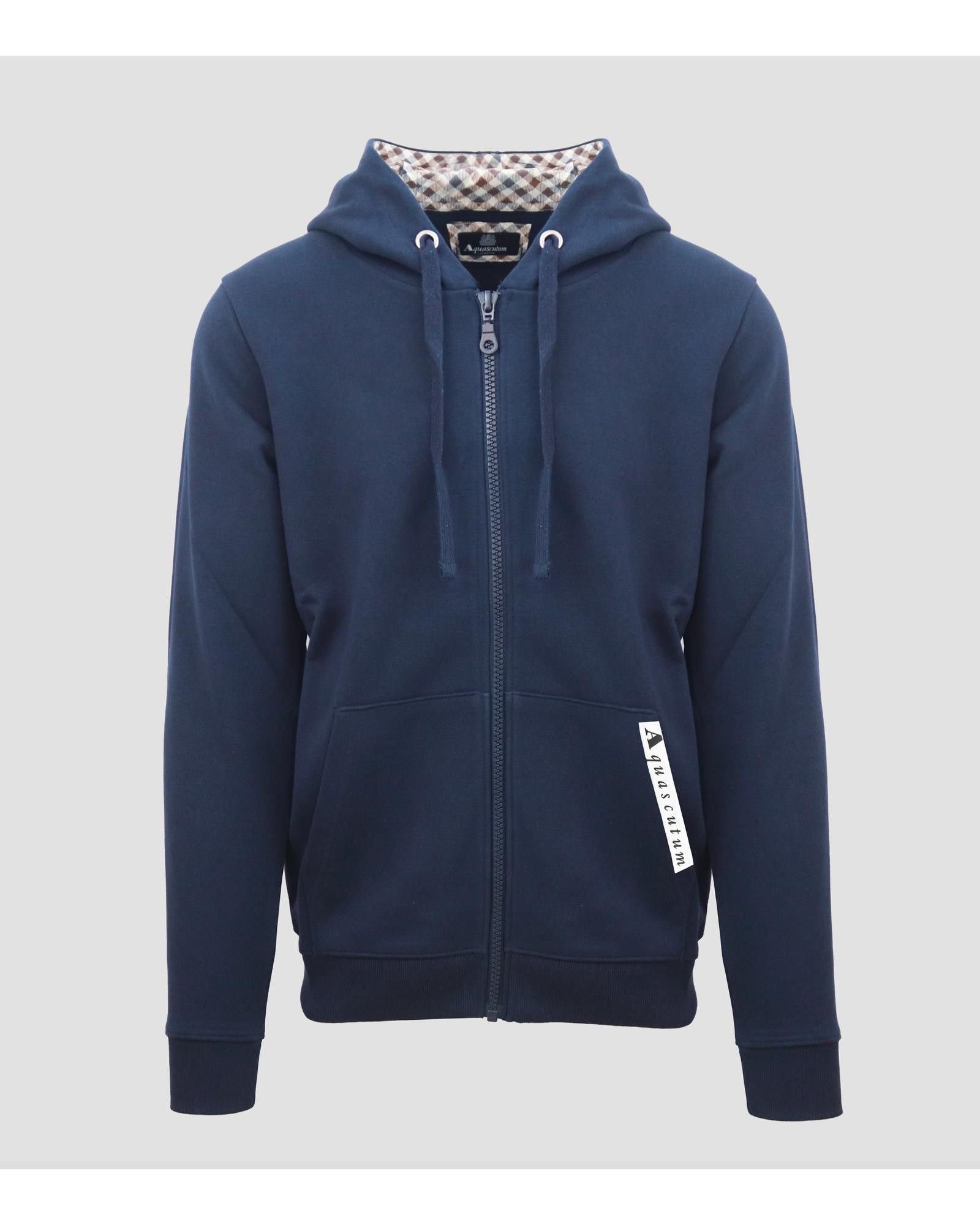 image of Aquascutum Cotton Zip Sweatshirt With Fixed Hood in Blue, Men's (Size 2XL)