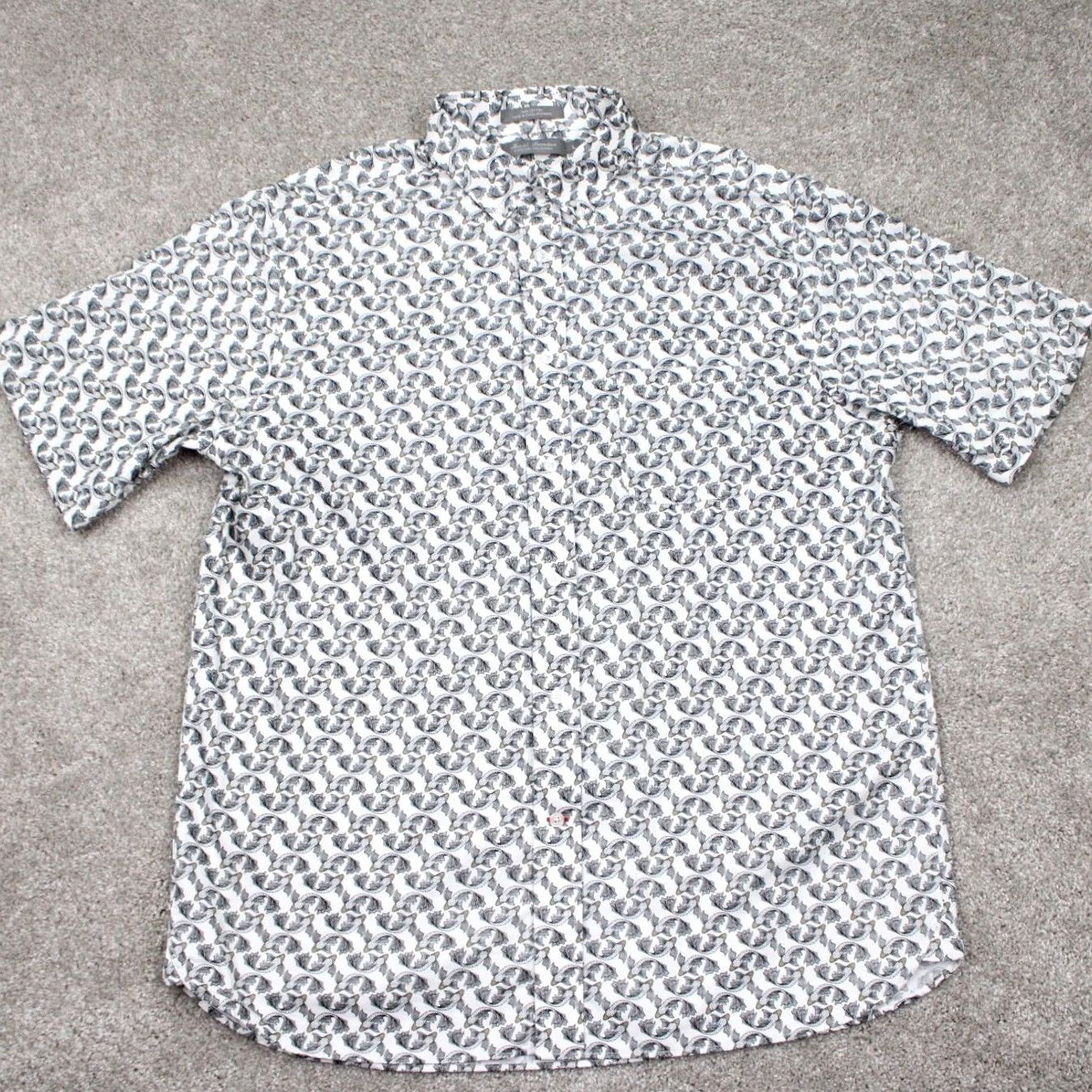 Cremieux Daniel Cremieux Signature AOP Shirt Mens Large White/Black Fish Print Cotton S/S Size US L / EU 52-54 / 3 - 2 Thumbnail