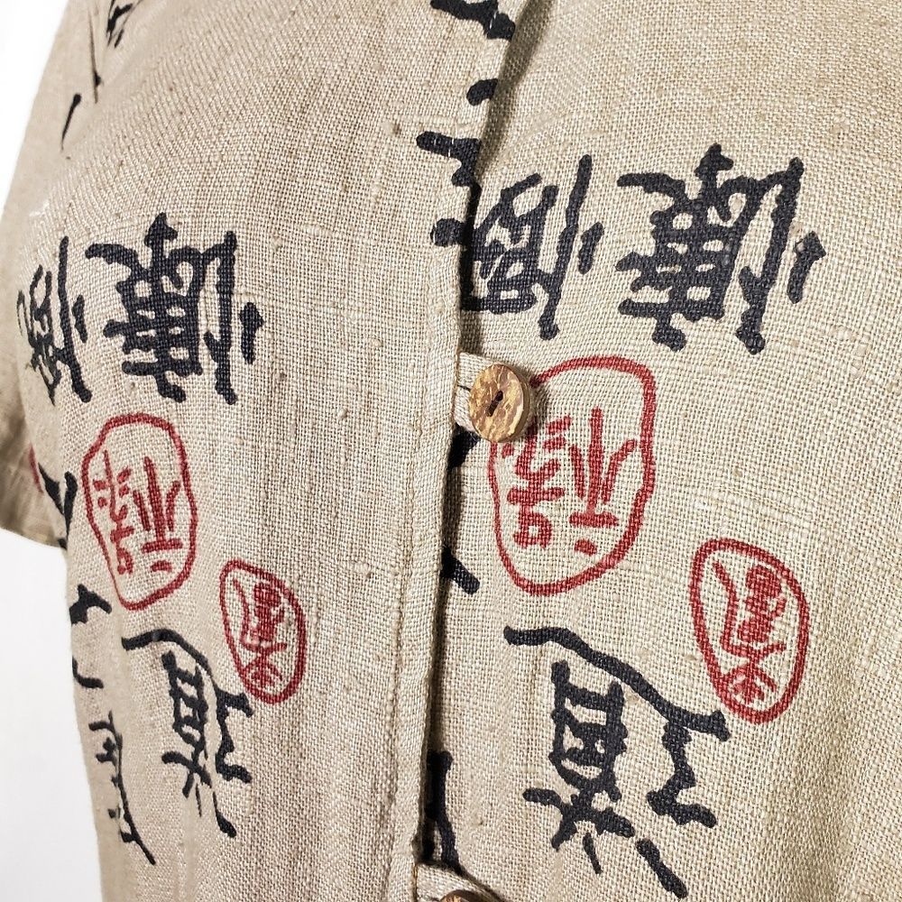 Vintage M Clio Vintage Linen Short Sleeve Top M Mandarin Natural Size M / US 6-8 / IT 42-44 - 3 Thumbnail