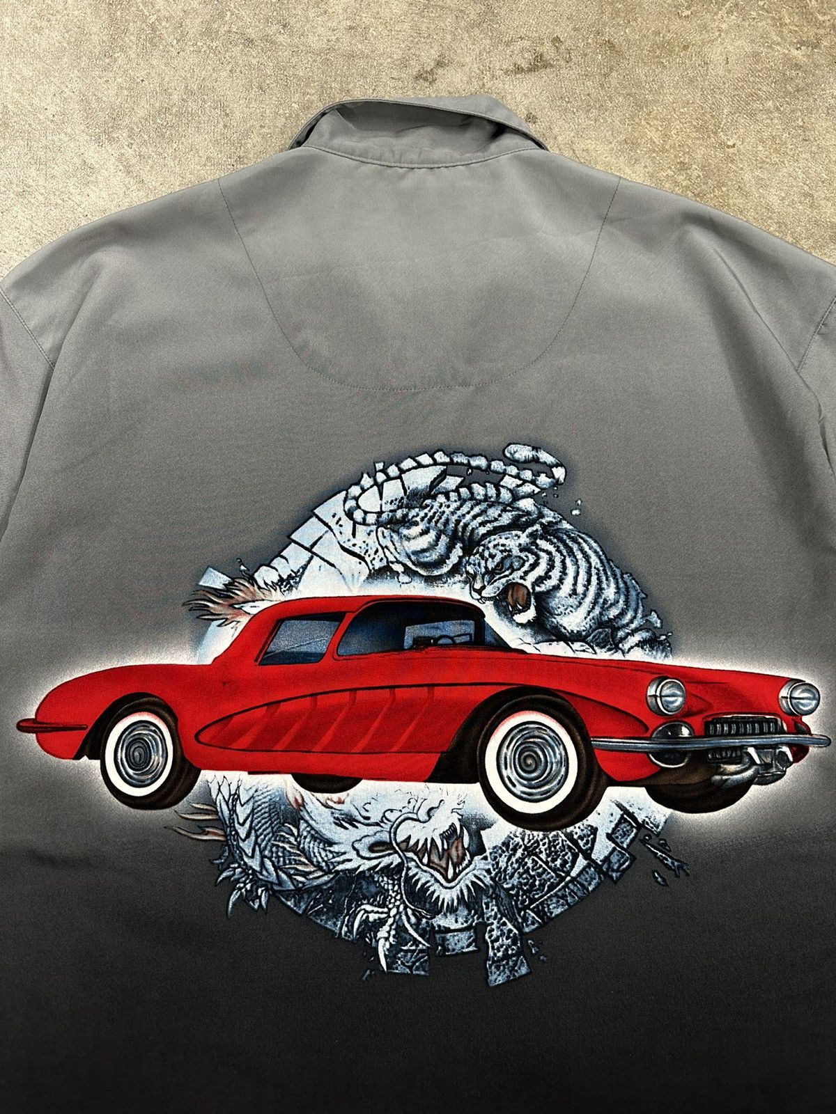 Vintage Crazy Y2K No Boundaries Flames Car Tiger Dragon Button Up Size US XL / EU 56 / 4 - 6 Thumbnail