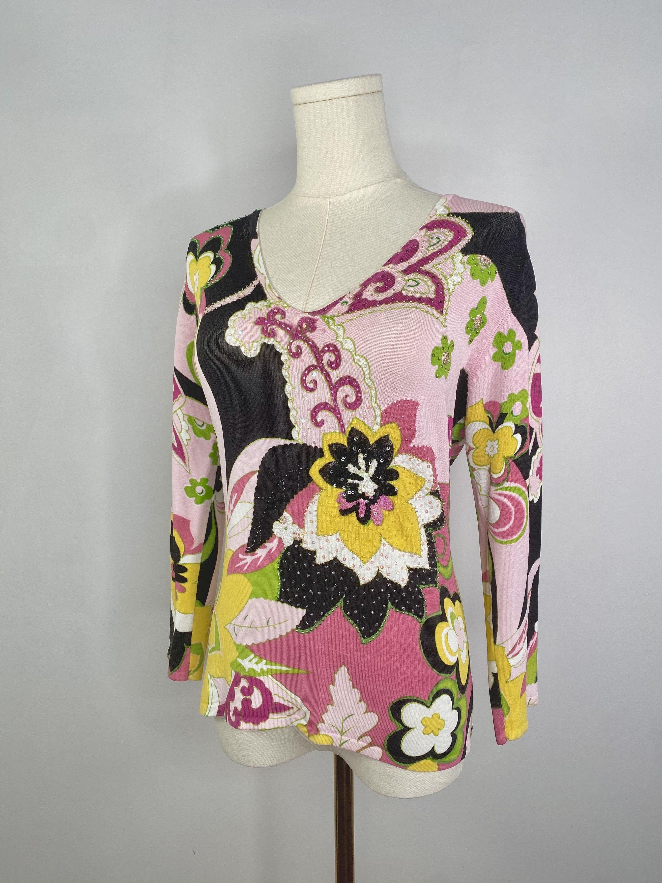 Vintage Michelle Nicole - Pink Abstract Floral Sweater Size S / US 4 / IT 40 - 1 Thumbnail