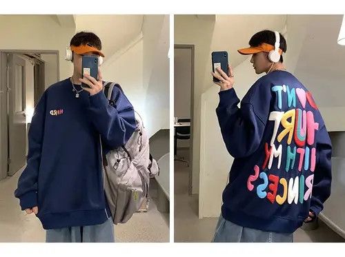 VIBE Streetwear Sweatshirt Hoodie Hip Hop Korean Loose Style y2k Size US XL / EU 56 / 4 - 4 Thumbnail