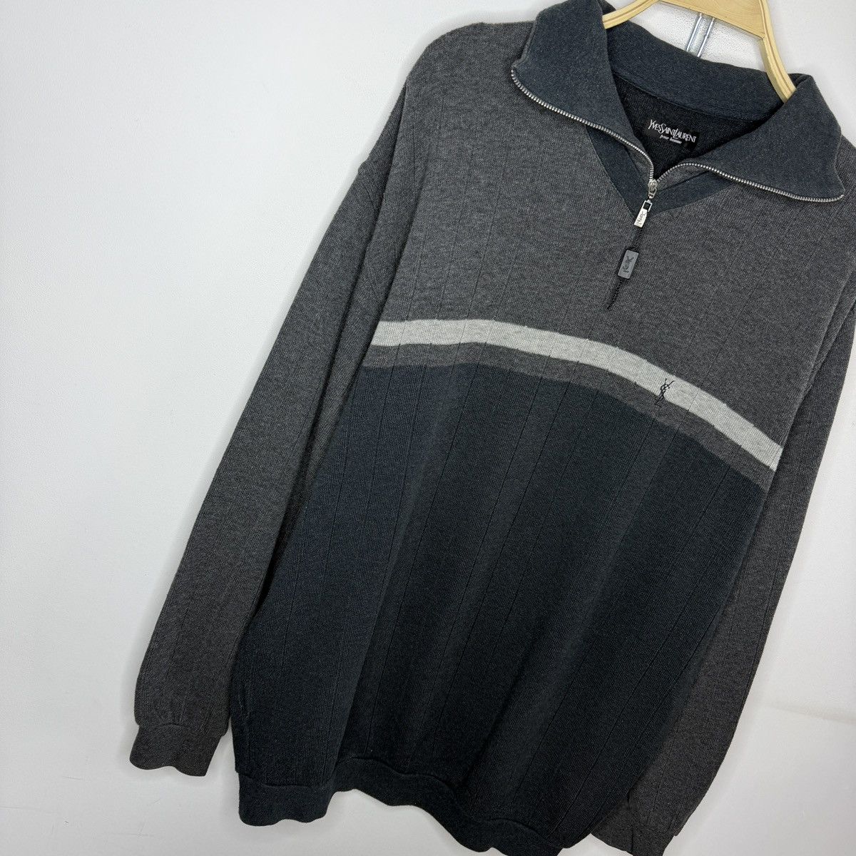 Yves Saint Laurent Vintage YSL Yves Saint Laurent Sweatshirt Half Zip Grey 90s Size US XL / EU 56 / 4 - 3 Thumbnail