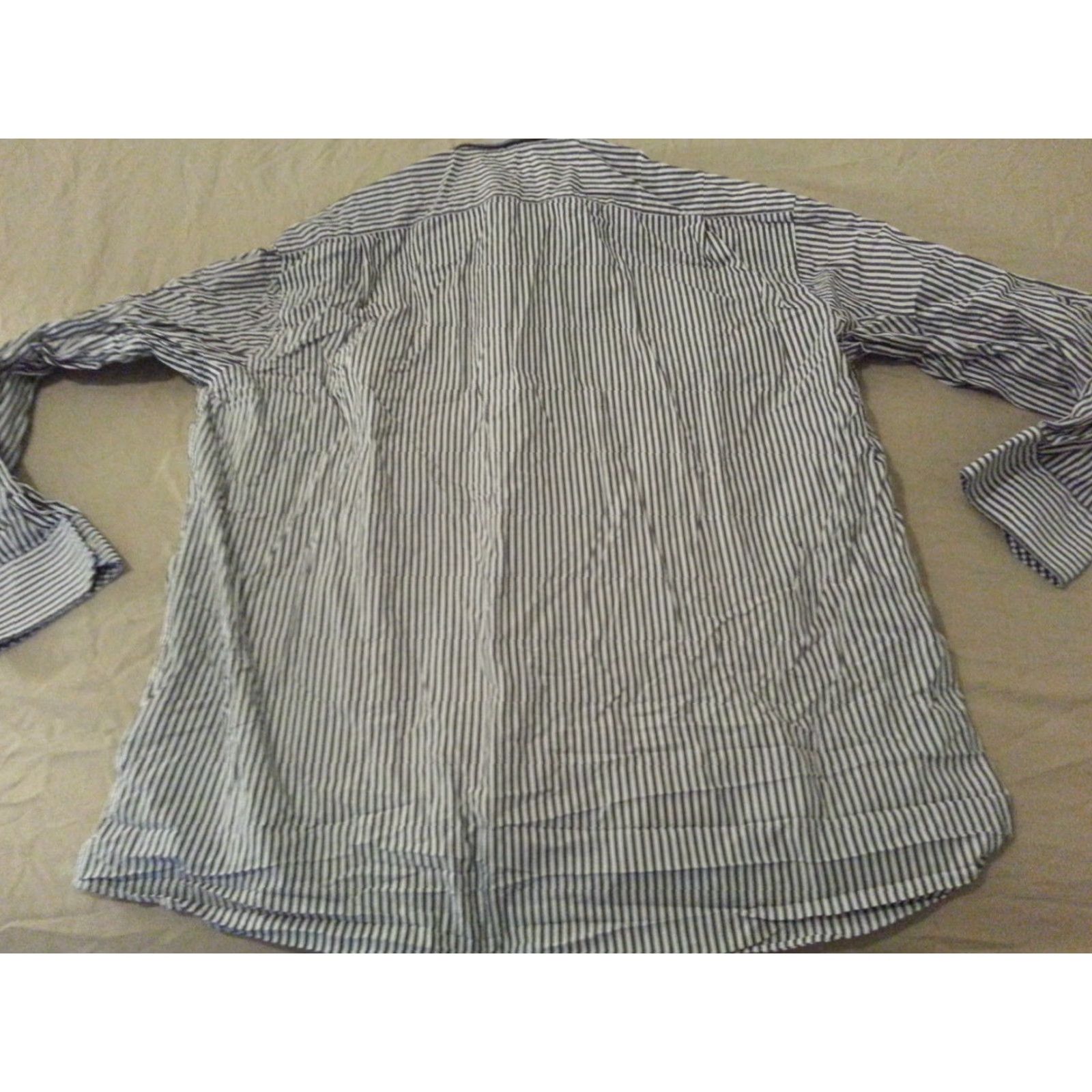 Tommy Hilfiger VINTAGE Tommy Hilfiger Dress Shirt Navy Blue Stripes Cotton 2XL 18 34 35 Button Mens Shirt (Note: If not vintage, remove VINTAGE accordingly) Size 48R - 2 Thumbnail