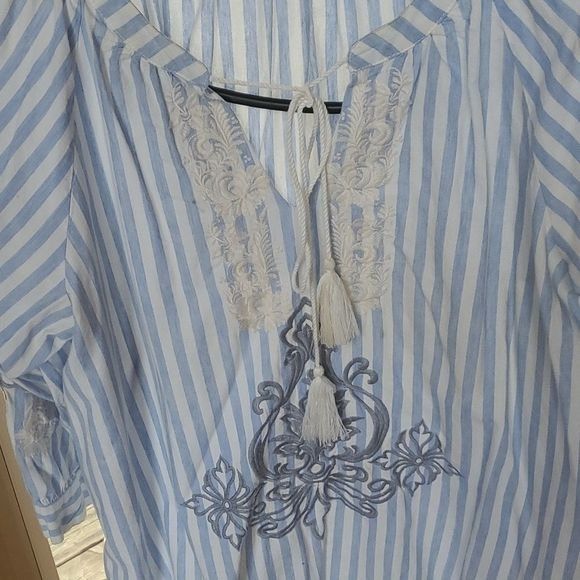Designer Andree Embroidered Throughout Tasseled Vneck Long Sleeve Sz. Size XL / US 12-14 / IT 48-50 - 3 Thumbnail