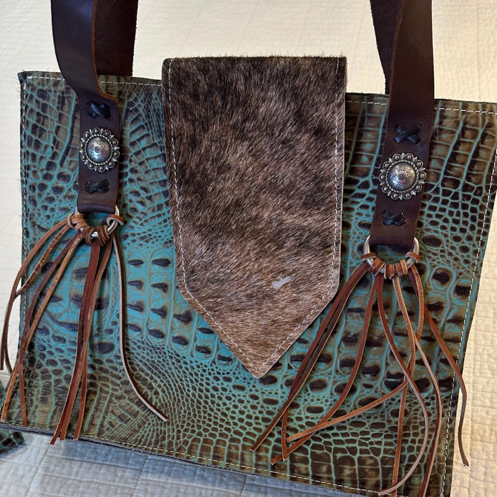 Other Tooled leather Satchel Tote Purse Crocodile Wallet Bag Set Size ONE SIZE - 8 Thumbnail