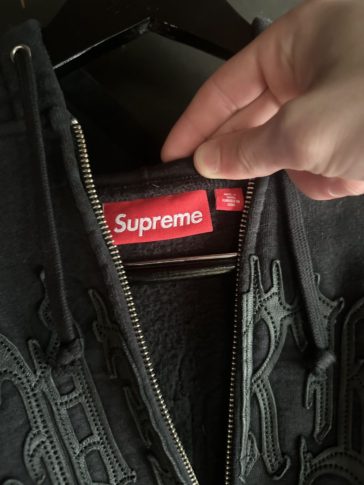 Supreme SS25 Supreme Leather Appliqué Zip Up Hooded Sweatshirt Size US M / EU 48-50 / 2 - 7 Thumbnail