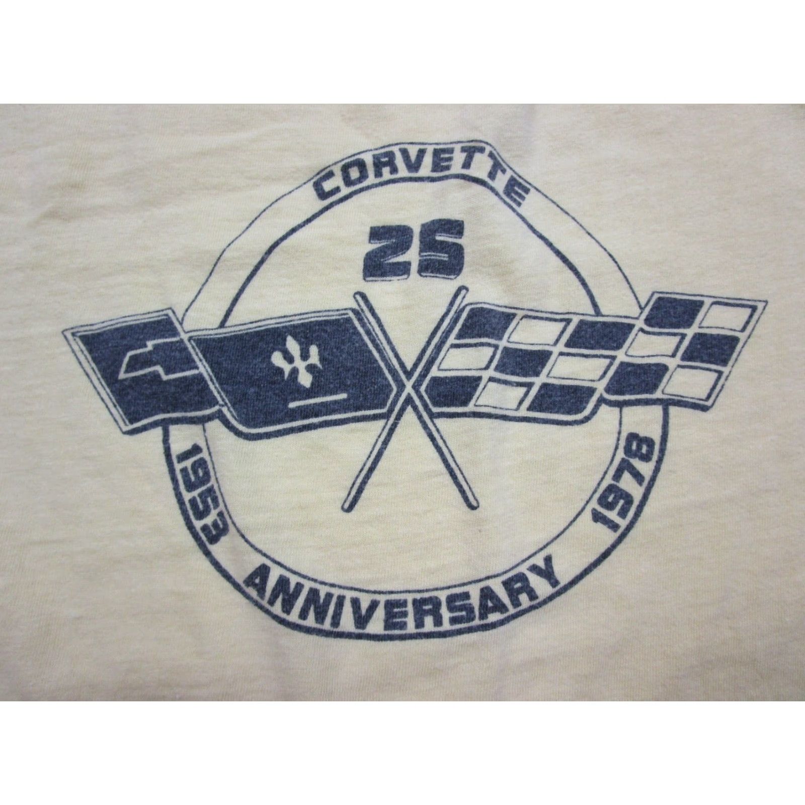 VINTAGE Corvette 25th Anniversary T Shirt Men M Yellow 1970s Graphic Tee Racing USA Chevrolet -
