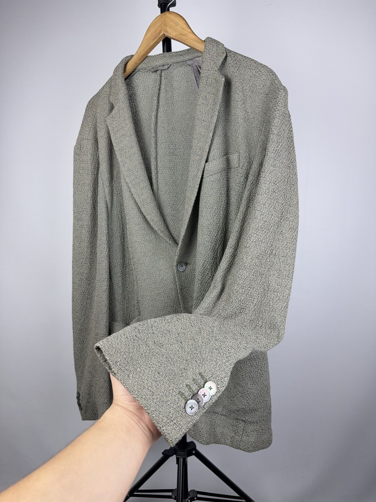 Hugo Boss Luxury Hugo Boss Stretch Knit Blazer Textured Gray Jacket Size 44R - 4 Thumbnail