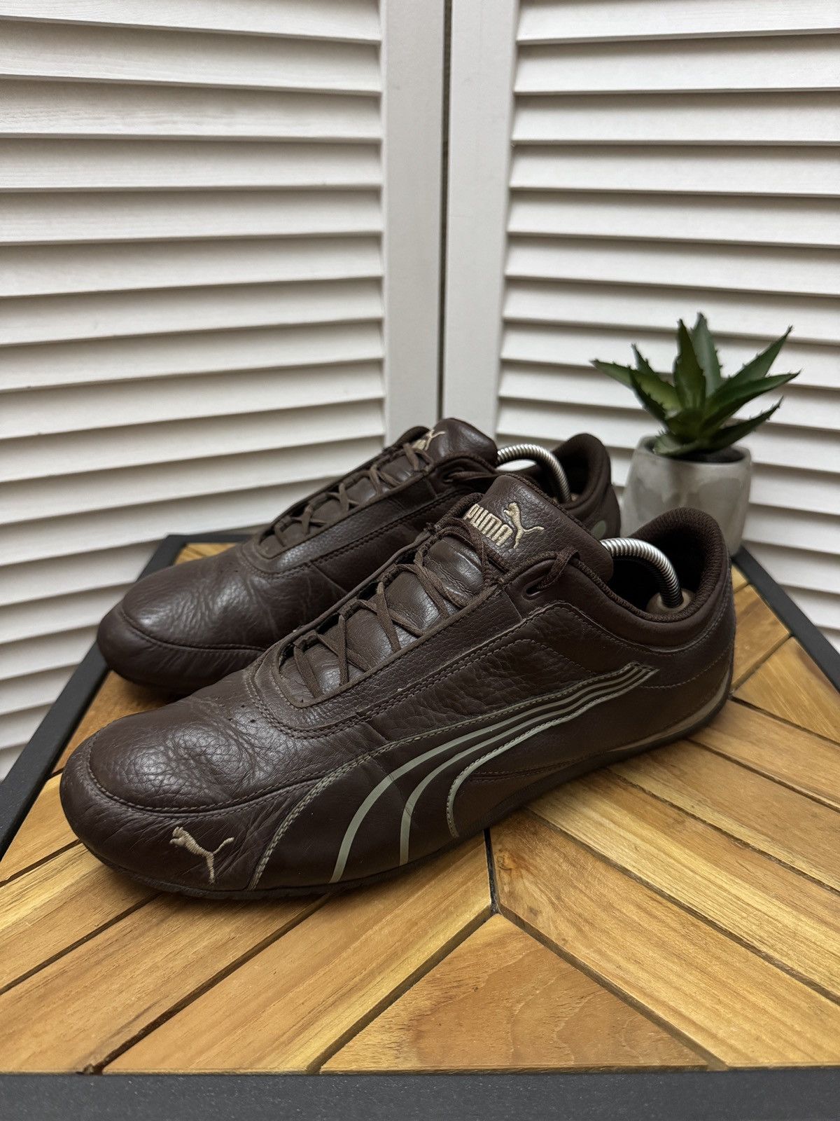Vintage Puma Brown Archive Leather Shoes 00s Y2K