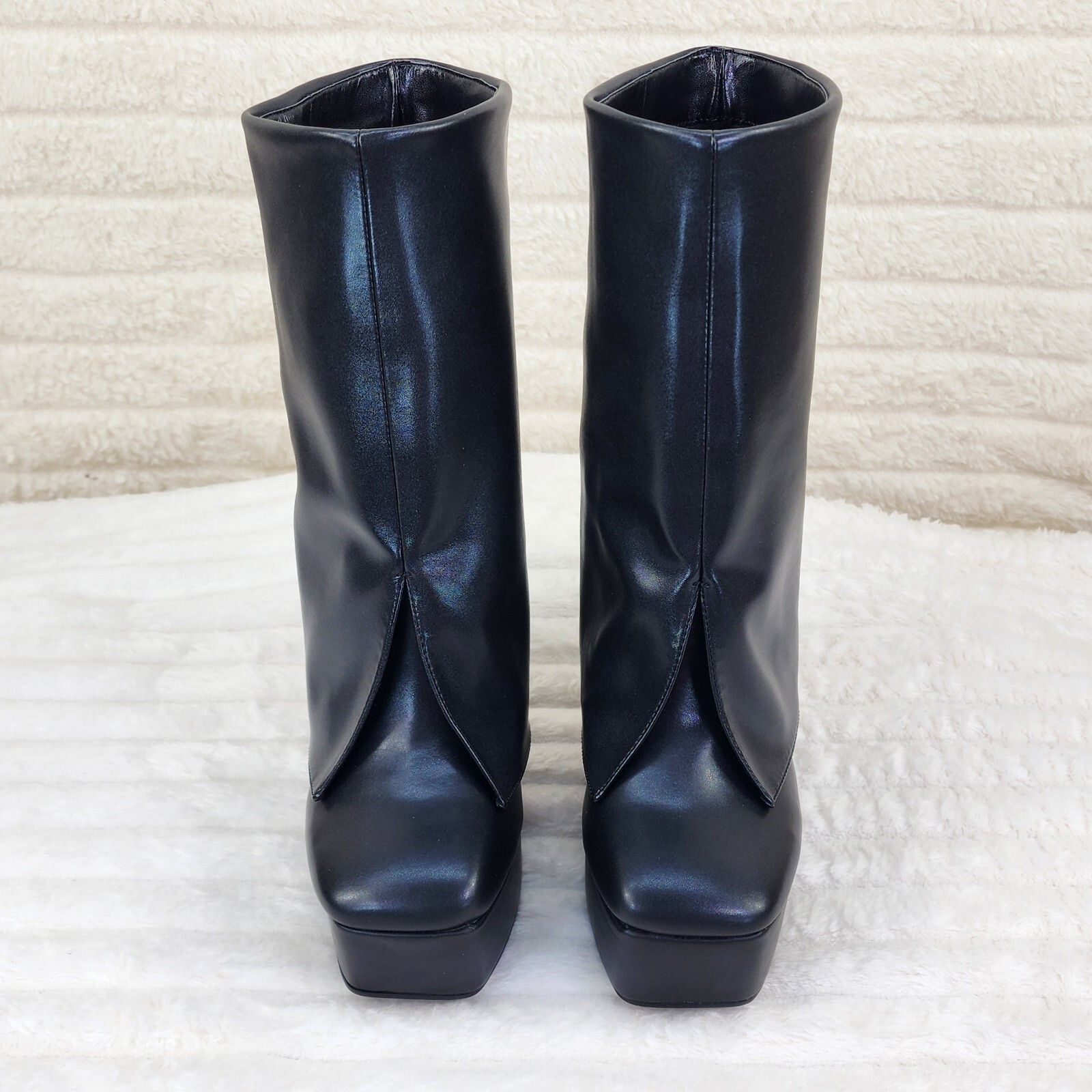 Other Riches Black Skirted Fold Over Chunky Heel Pull On Platform Size US 10 / IT 40 - 3 Thumbnail