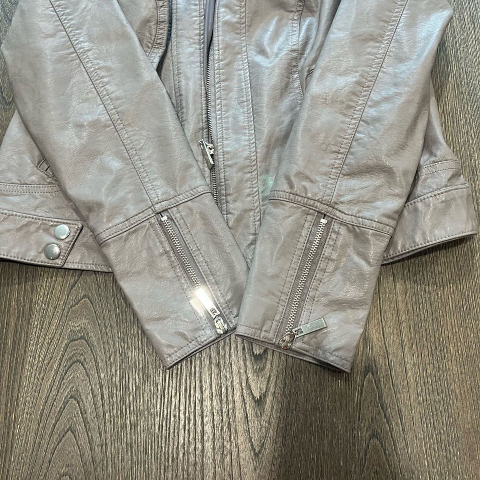 Apt. 9 Apt 9 Taupe Faux Leather Motorcycle Jacket Size M Size M / US 6-8 / IT 42-44 - 4 Thumbnail