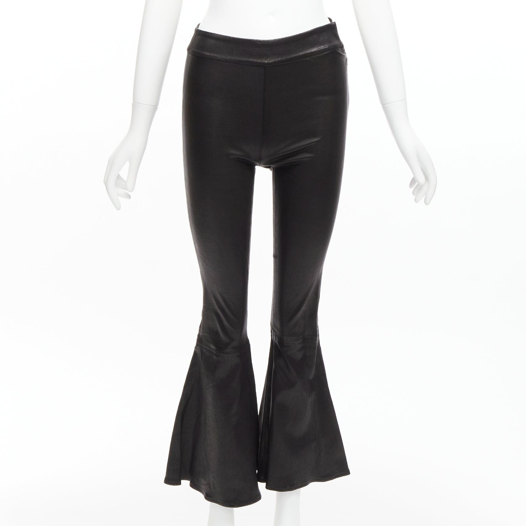 FRAME black genuine lambskin leather flared cropped pants US2 S