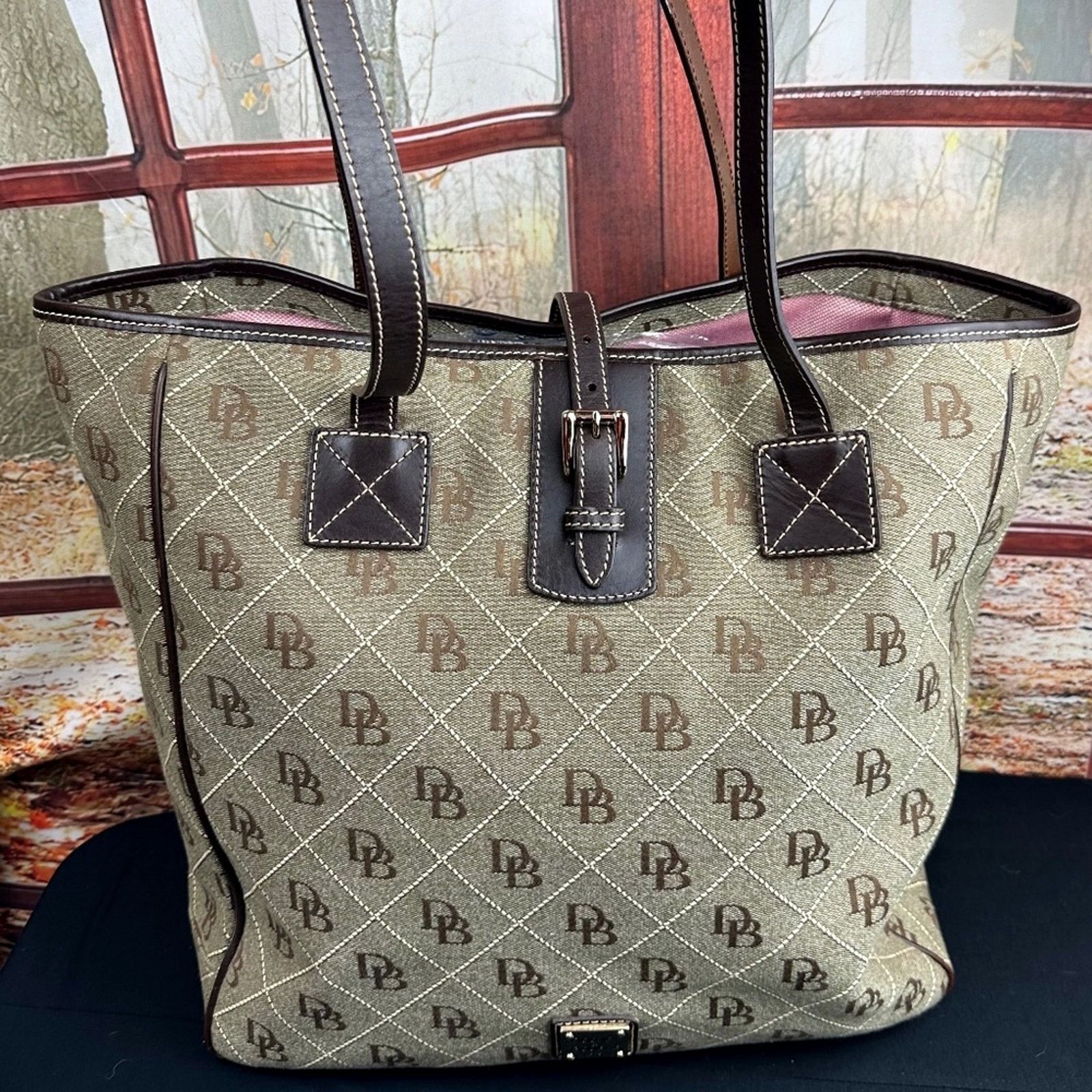 Dooney & Bourke Dooney & Bourke Signature Canvas Tote Leather Accents Brown Size ONE SIZE - 3 Thumbnail