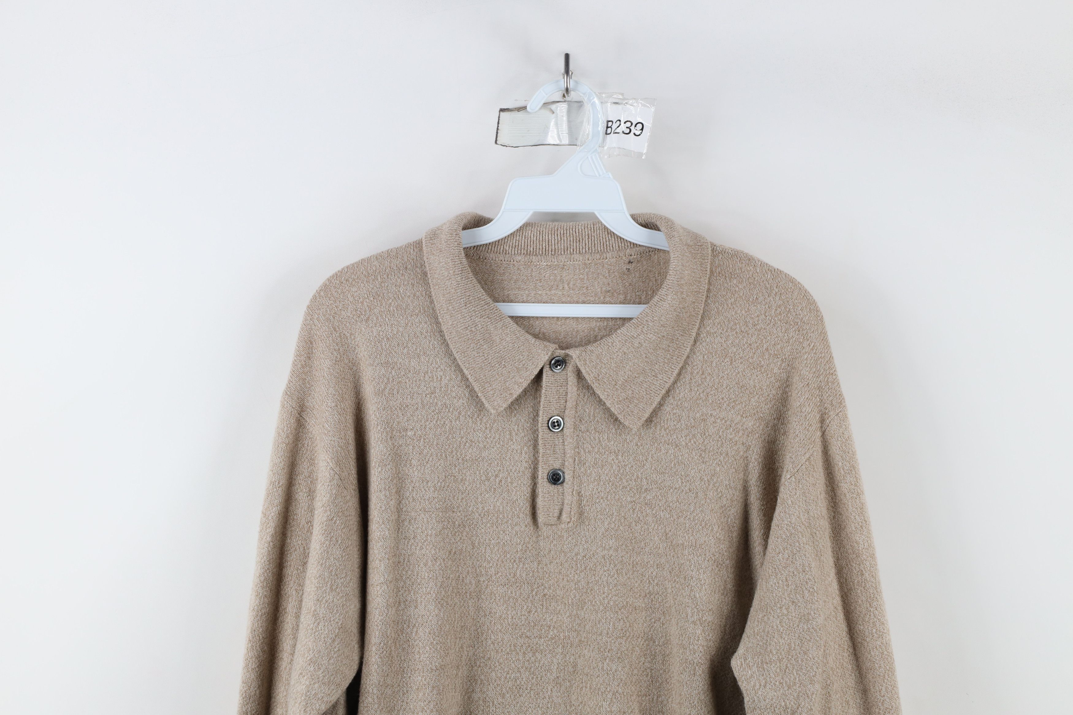 Vintage Vintage 90s Streetwear Knit Collared Sweater Oatmeal Brown Size US L / EU 52-54 / 3 - 2 Thumbnail