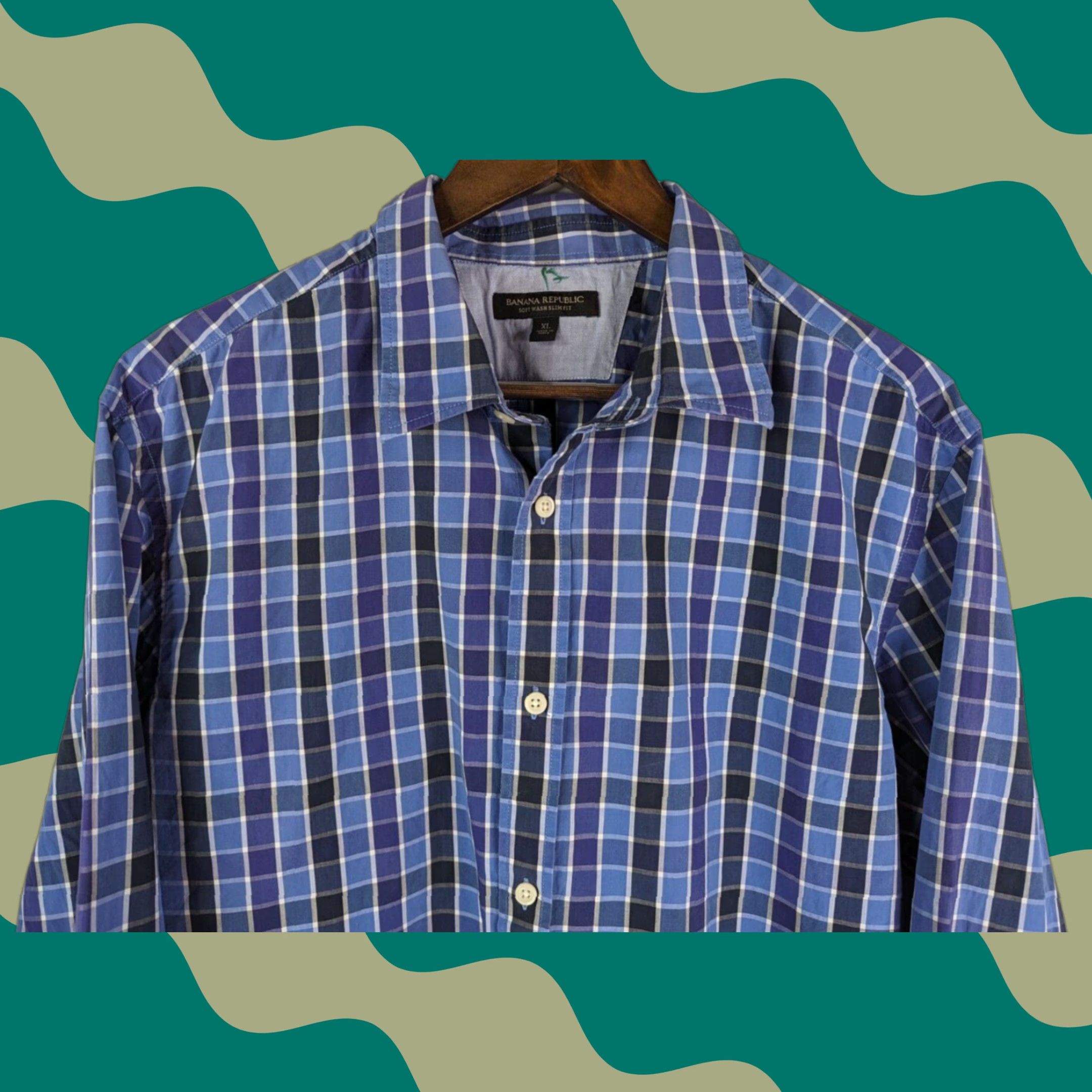 Banana Republic VINTAGE: No Banana Republic Soft Wash Slim Fit Button Shirt Mens XL Blue Plaid (Defect) Button-Up Shirt Mens XL Blue Plaid N/A Size US XL / EU 56 / 4 - 1 Thumbnail