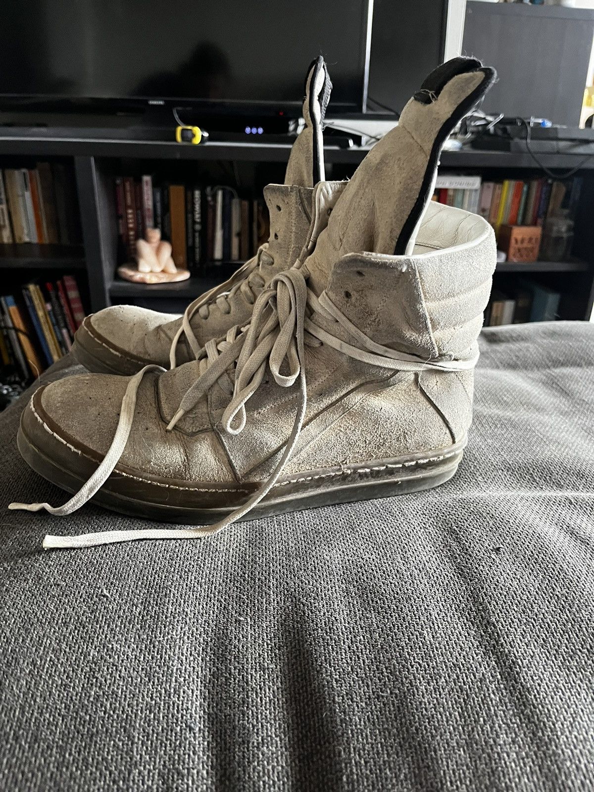 Rick Owens Blistered Suede Geobasket Sneakers 42 | Grailed