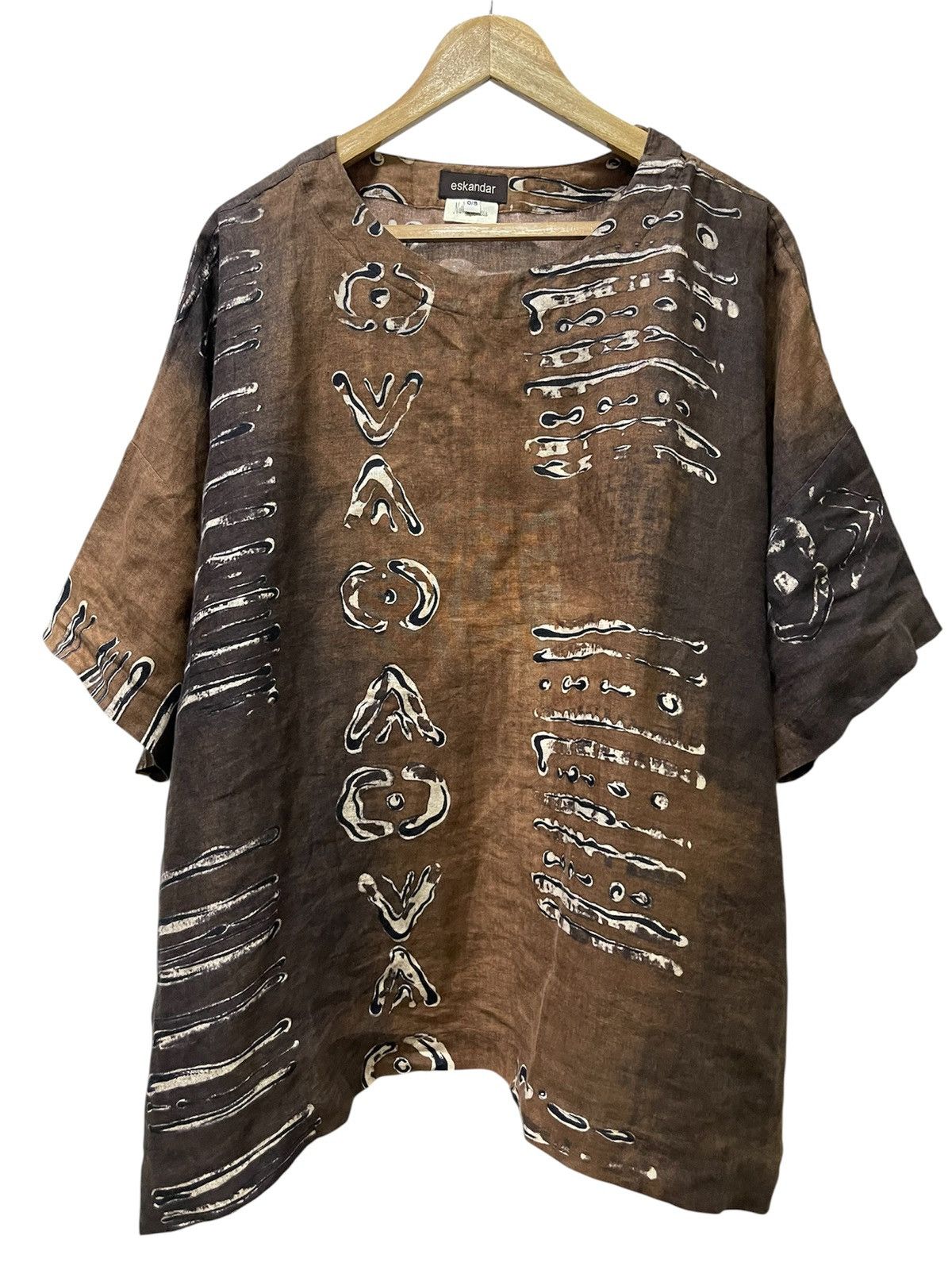 Vintage Vintage Eskandar Aboriginal Print Boat Neck 100%Line Tunic Size US XXL / EU 58 / 5 - 1 Thumbnail