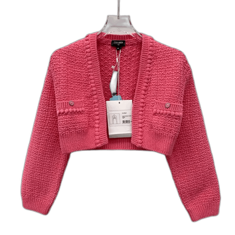 Chanel Pink Cotton High Waist Knit Cardigan Size US XXS / EU 40 - 1 Thumbnail
