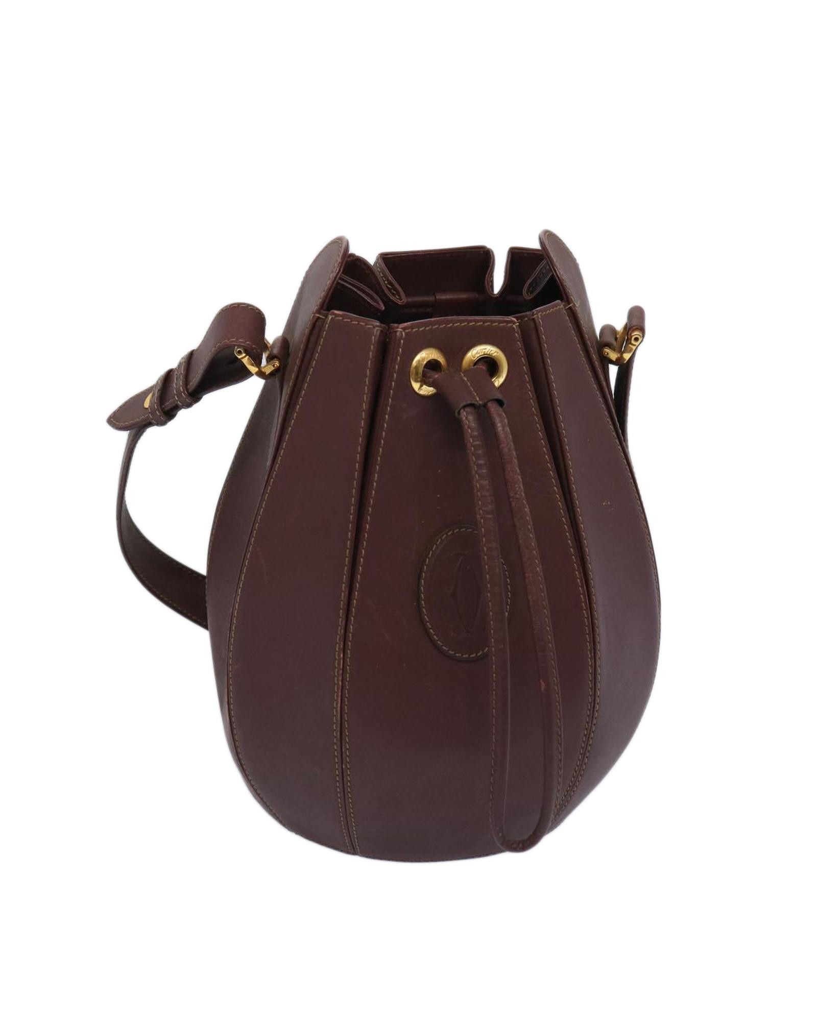 image of Cartier Luxurious Burgundy Leather Shoulder Bag, Women's