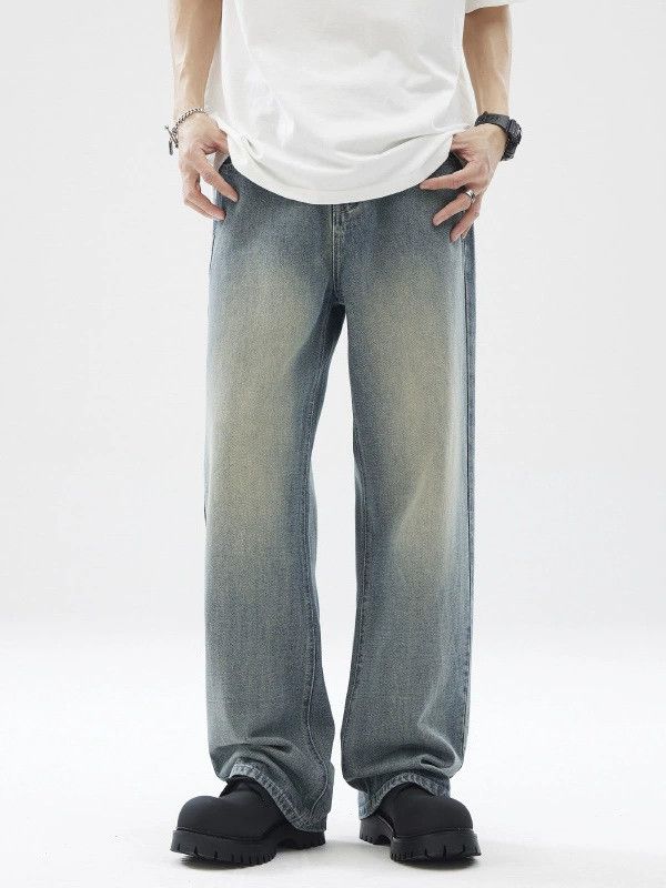 Jean American retro washed men's distressed straight blue jeans Size US 32 / EU 48 - 1 Thumbnail