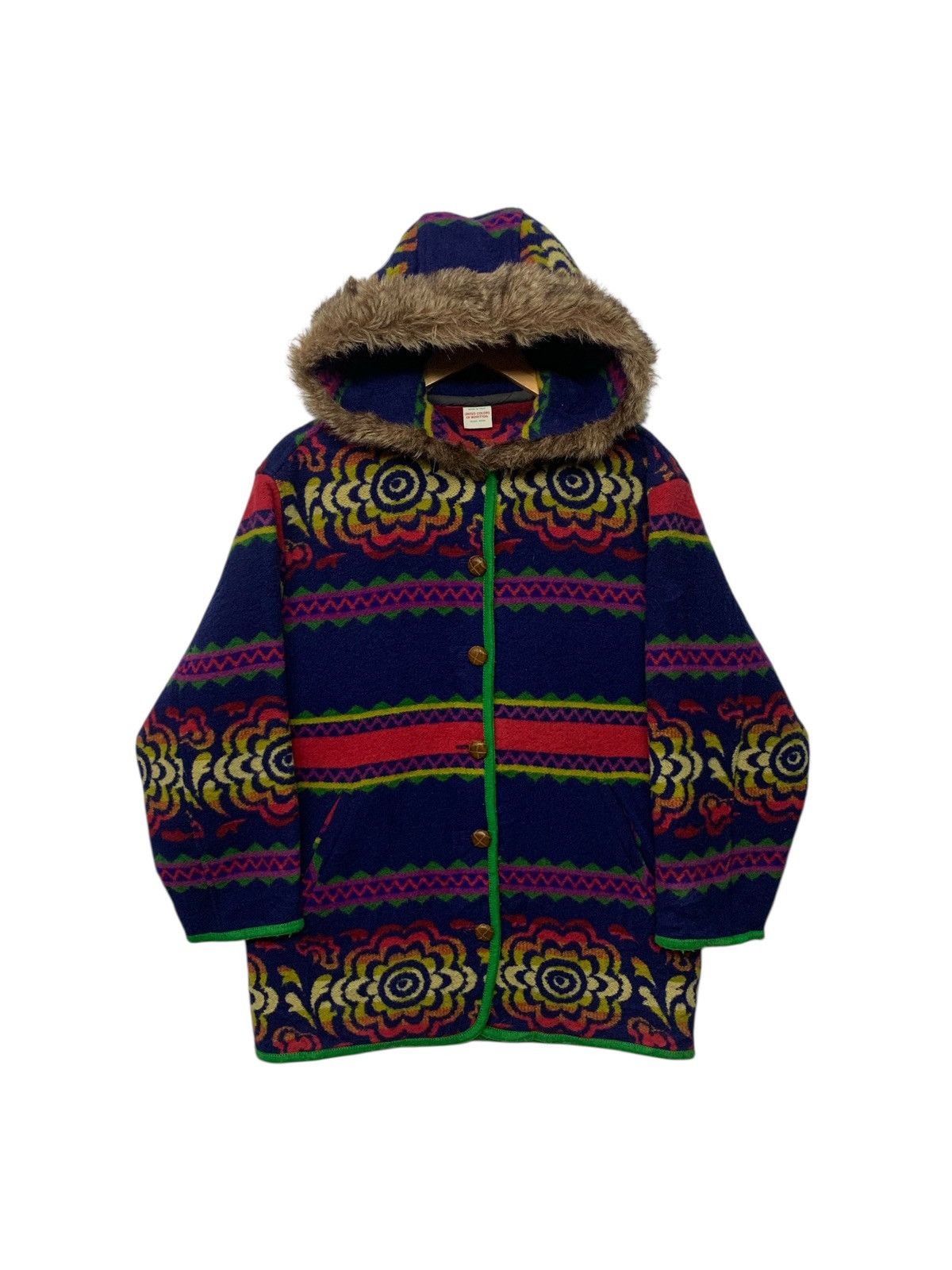 United Colors Of Benetton 90's United Color Of Benetton Multicolor Fleece Hoodie Fur Size US M / EU 48-50 / 2 - 1 Thumbnail