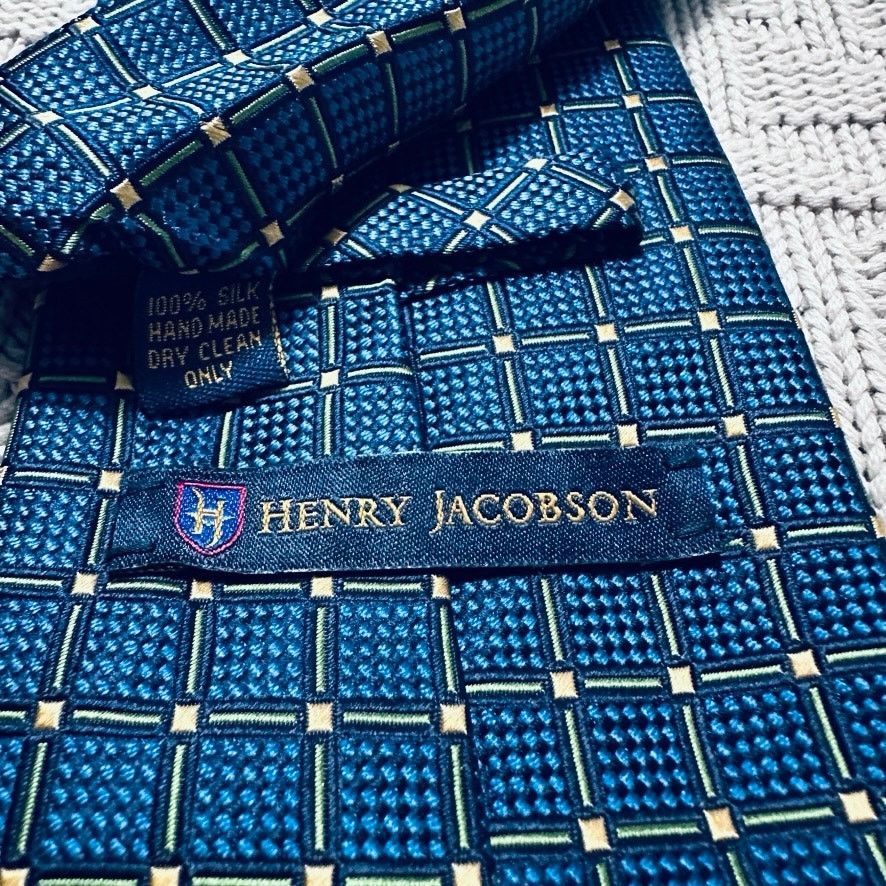 Other Henry Jacobson blue geometric plaid silk tie Size ONE SIZE - 3 Thumbnail
