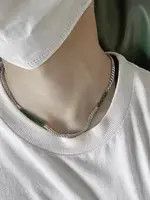 VIBE Green Stone Chrome Chain Silver Goth God Vibe Necklace Size ONE SIZE - 2 Thumbnail