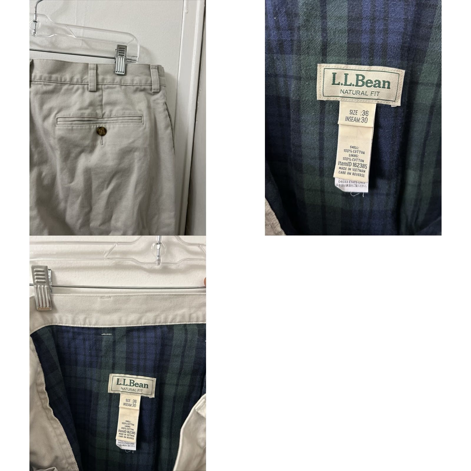 Vintage L.L.Bean Pants Mens 36x30 Beige Natural Fit Chino Workwear Casual Wool Plaid Lined 162385 Size US 36 / EU 52 - 8 Thumbnail