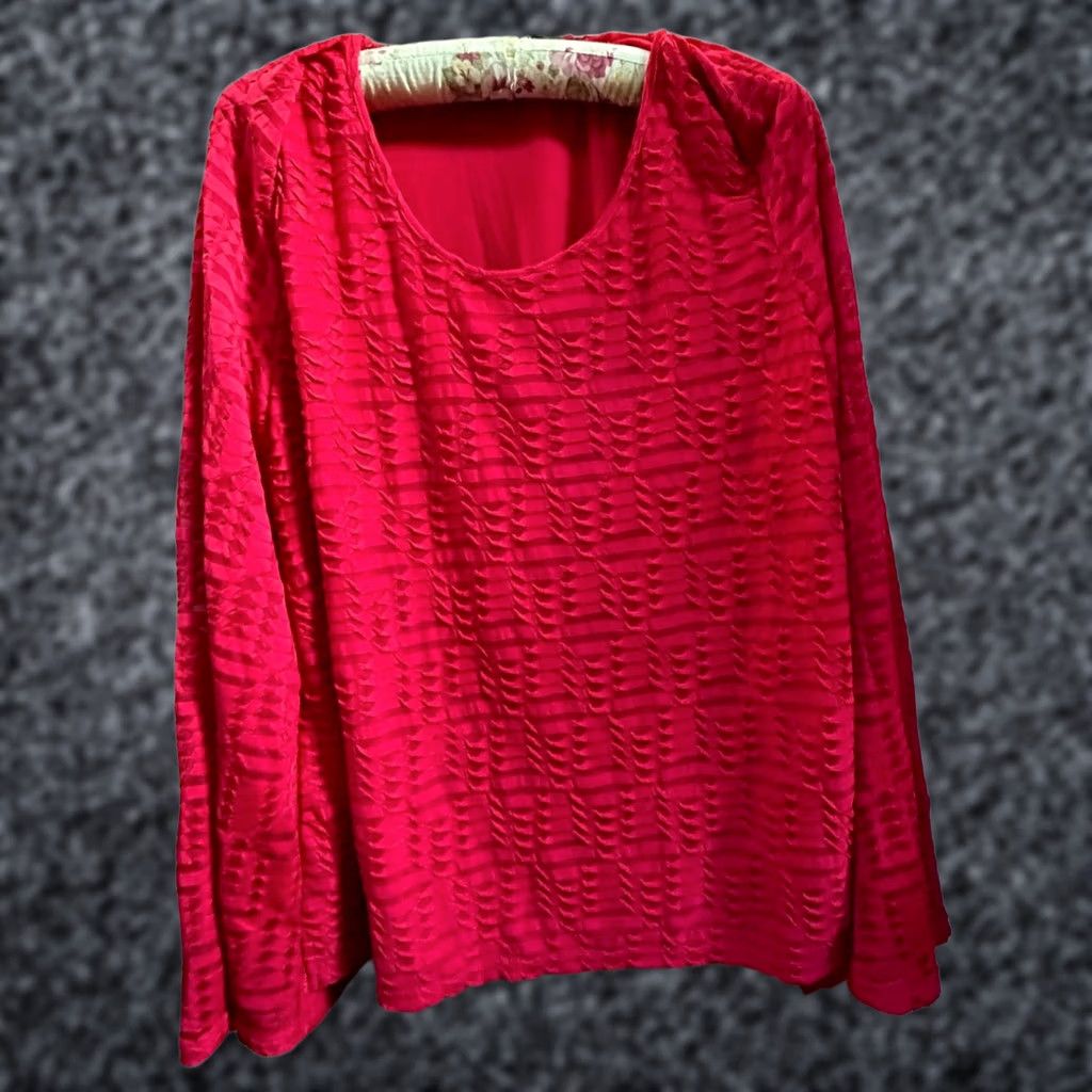 Evan Picone Black Label by Evan-Picone Women's Blouse Textured Ruffle Long Sleeve Pink XL Size XL / US 12-14 / IT 48-50 - 1 Thumbnail
