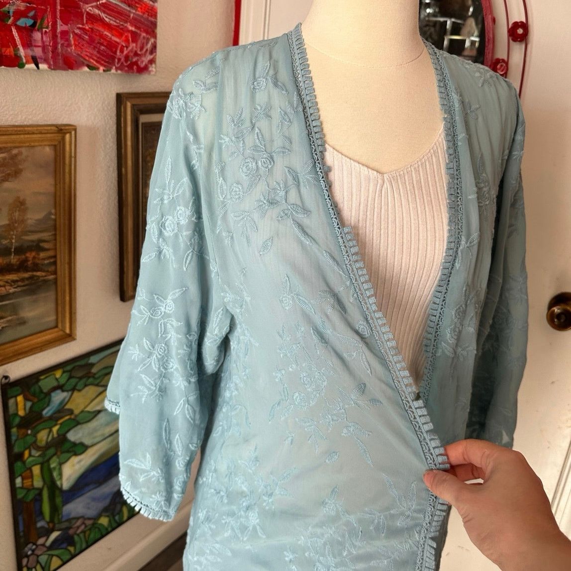 Forever 21 forever 21 blue sheer floral cover up jacket Size S / US 4 / IT 40 - 2 Thumbnail