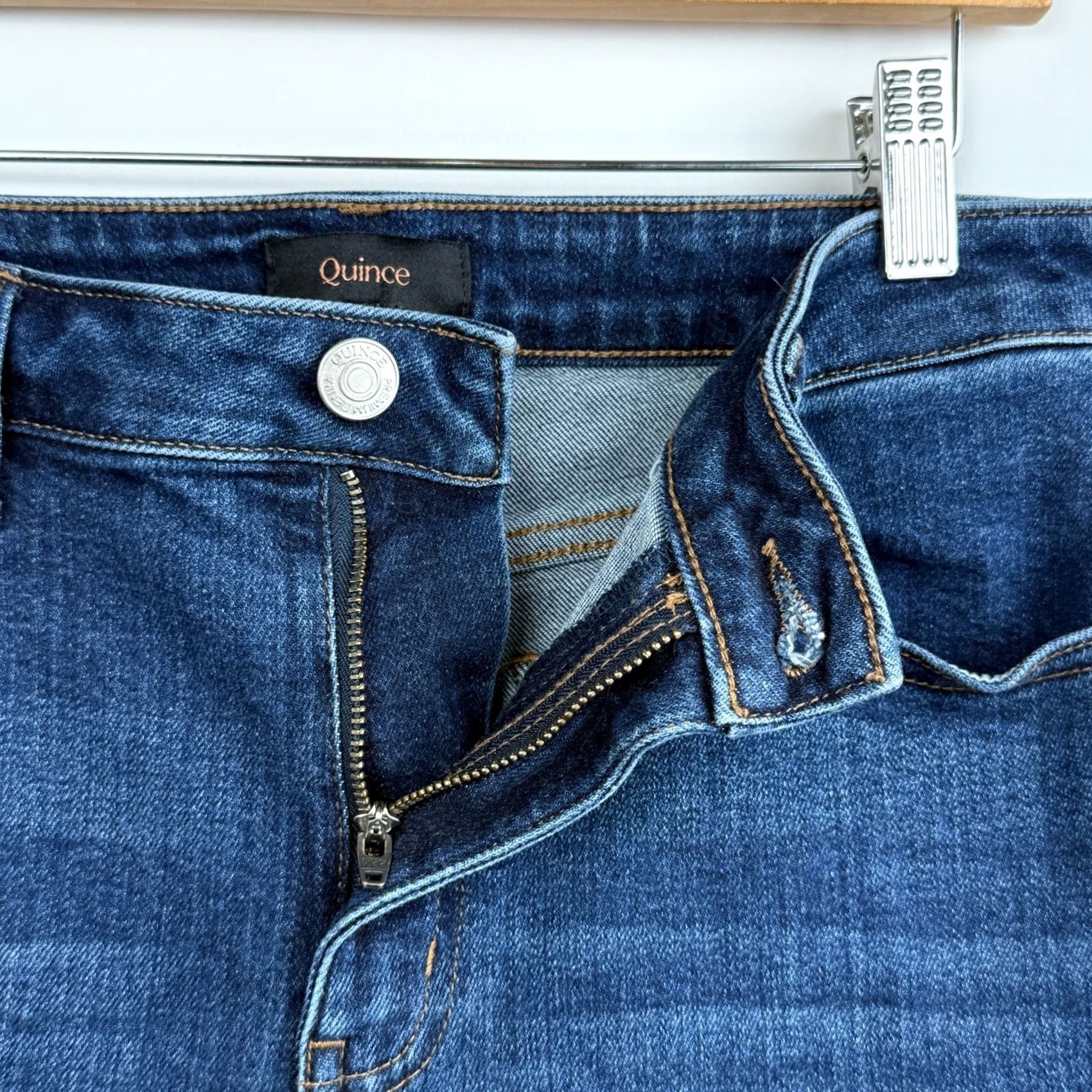 Quince Quince Jeans Womens 29 Stretch High Rise Straight Denim Dark Wash | 5-Pocket | Button Zip Closure | Cotton Blend | Inseam 25 in | Regular Fit | Blue Size 29" - 5 Thumbnail