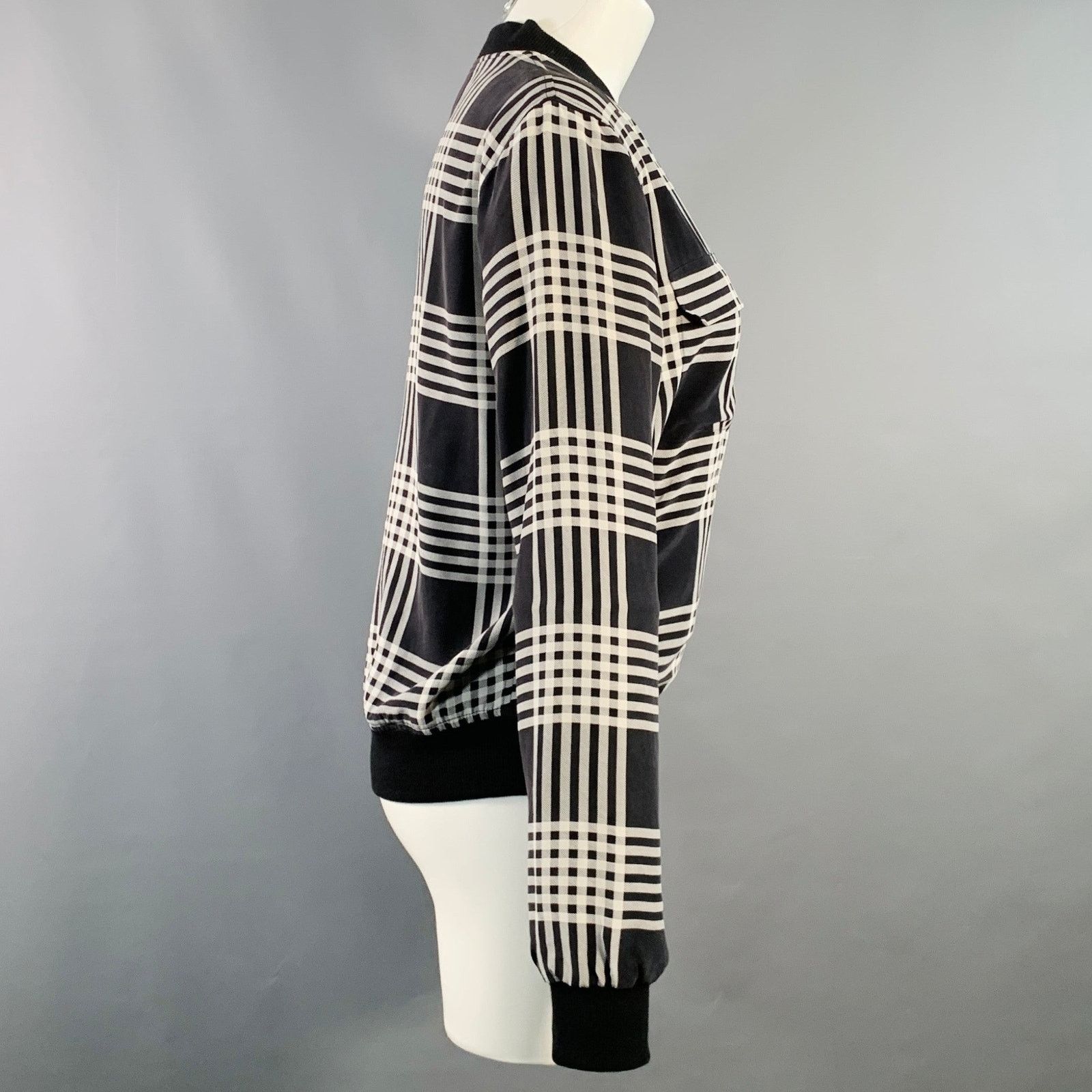 Equipment EQUIPMENT Size S Black White Silk Plaid Zip Up Bomber Jacket Size S / US 4 / IT 40 - 3 Thumbnail