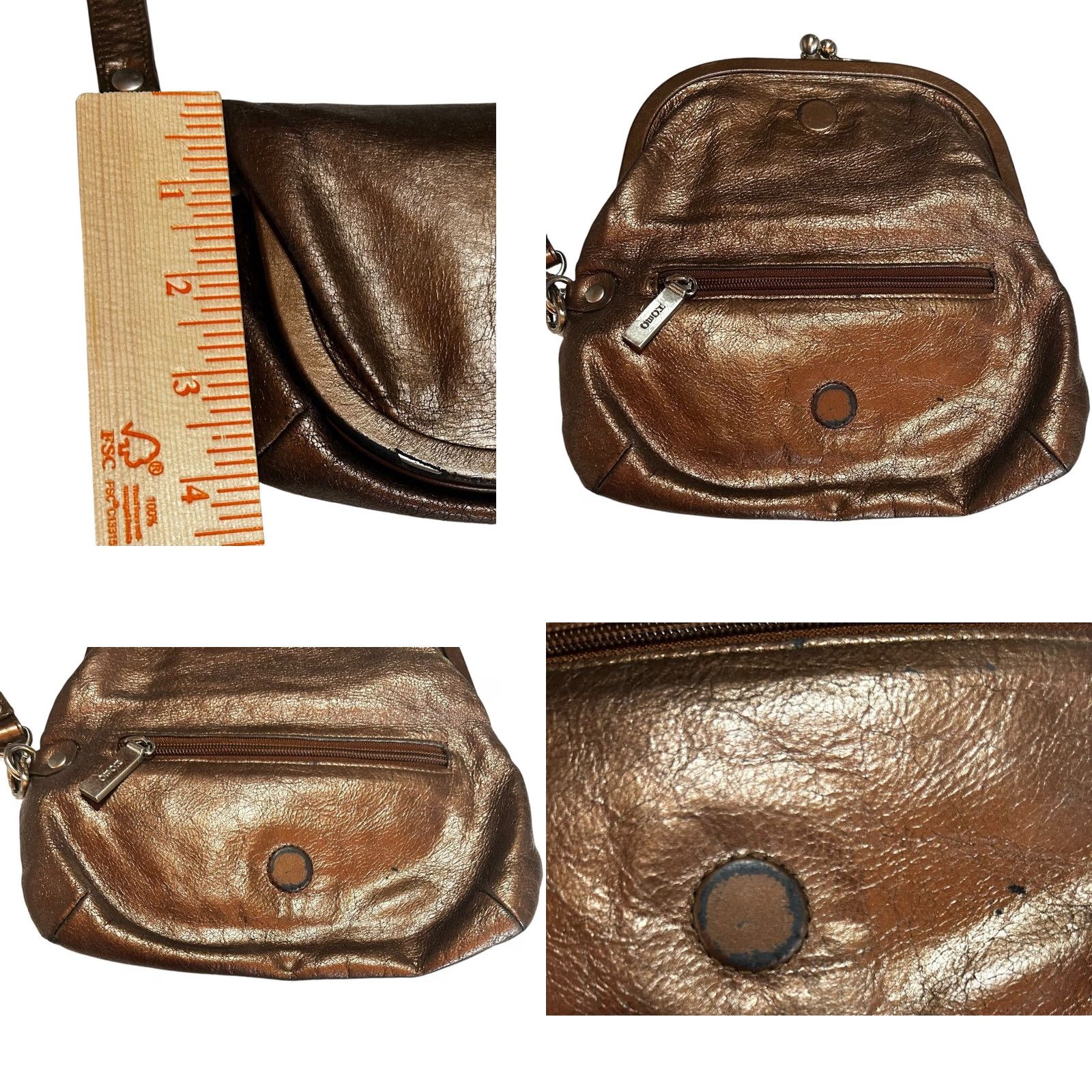 Vintage VINTAGE HOBO International Skyler Clutch Leather Metallic Brown FoldOver Crossbody Wristlet Purse Size ONE SIZE - 8 Thumbnail