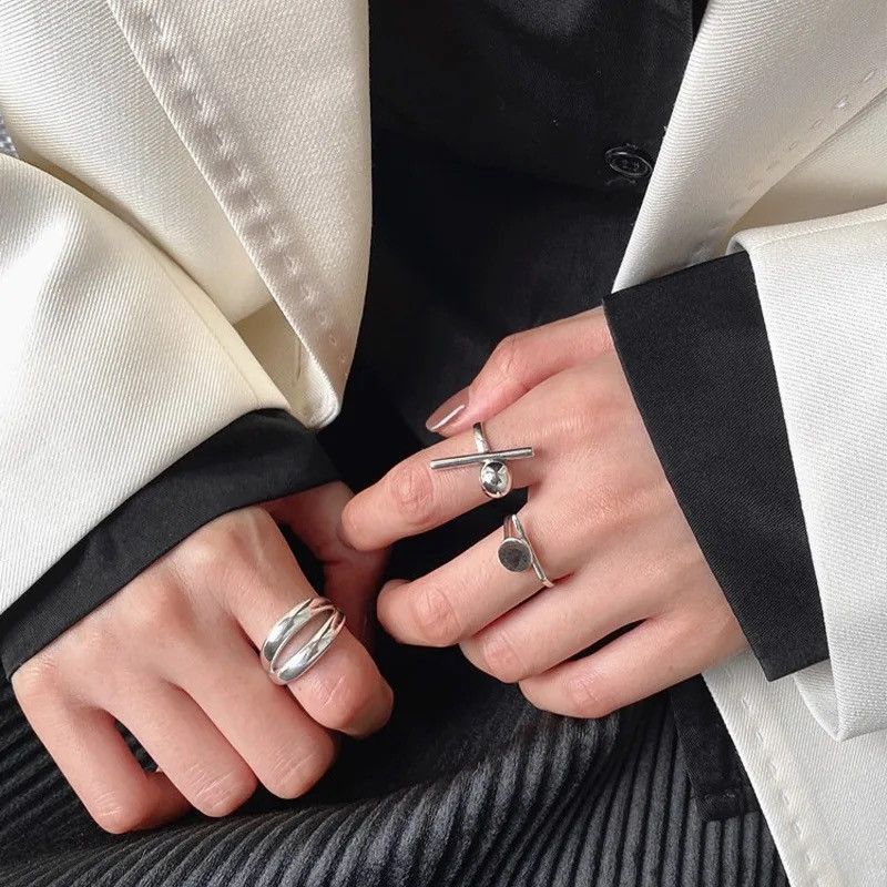 Japanese Brand × Vintage Geometric Vintage 925 Sterling Silver Rings Three Set Size ONE SIZE - 3 Thumbnail