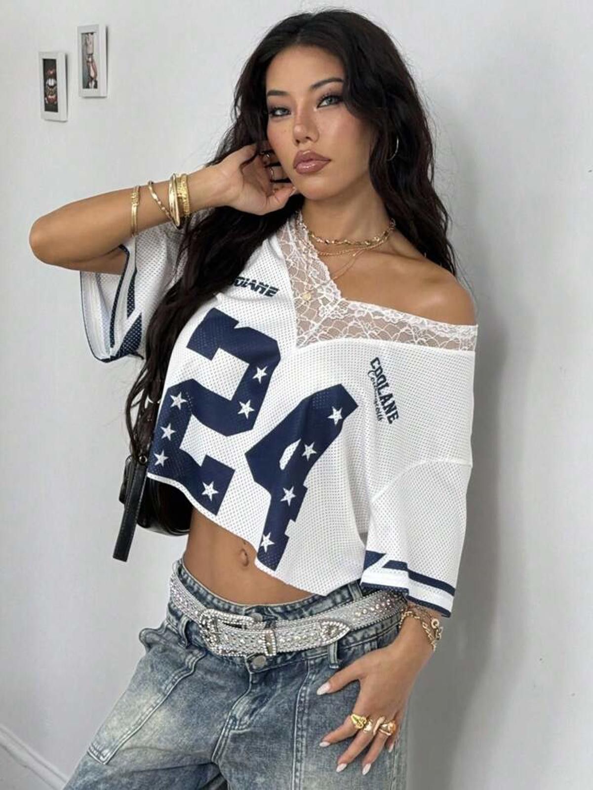 Other Star 24 Genius Lace Trim Crop Top Mesh Jersey by Coolane Size ONE SIZE - 1 Thumbnail