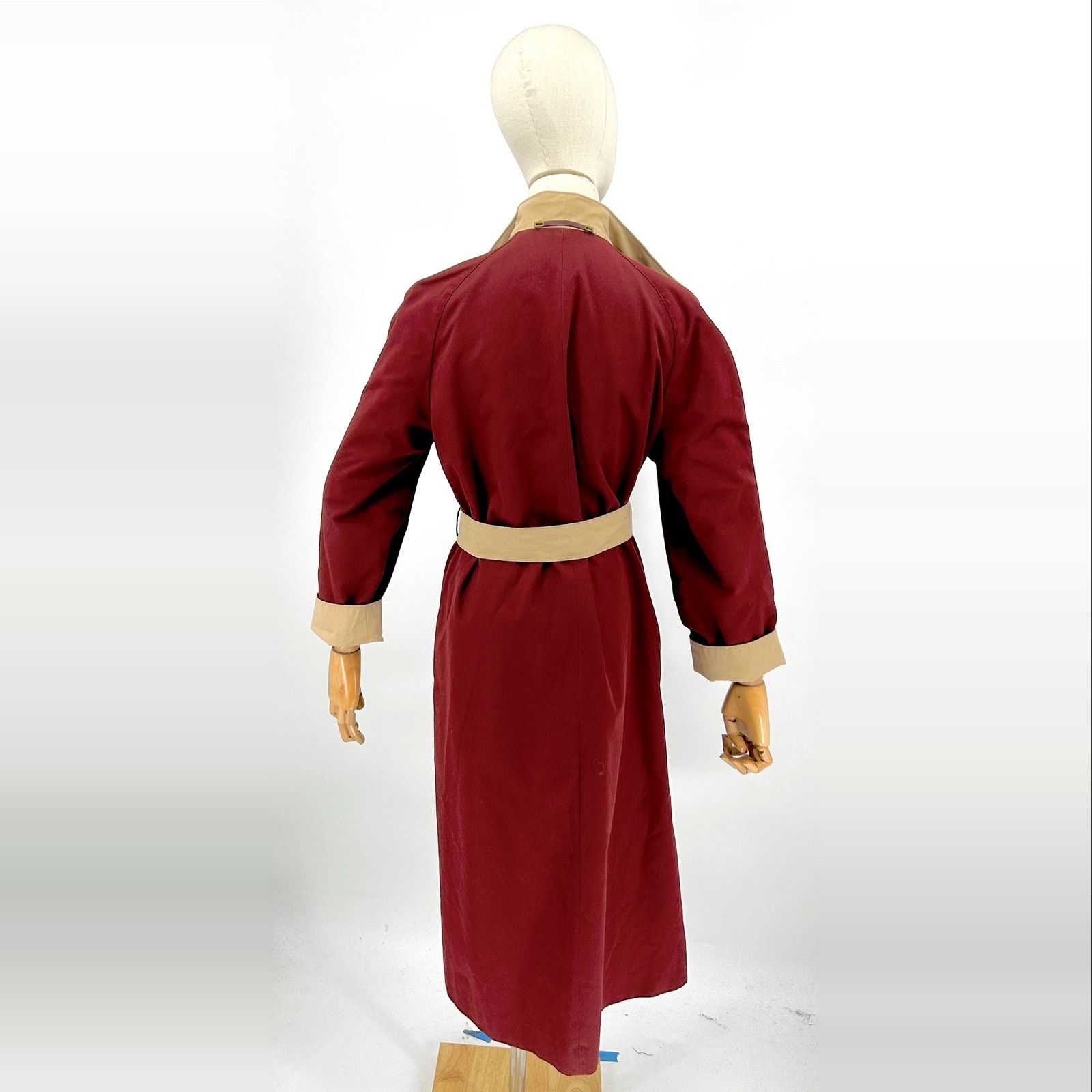 Etienne Aigner Vintage 80s Tan Maroon Reversible Belted Trench Coat Size M / US 6-8 / IT 42-44 - 8 Thumbnail