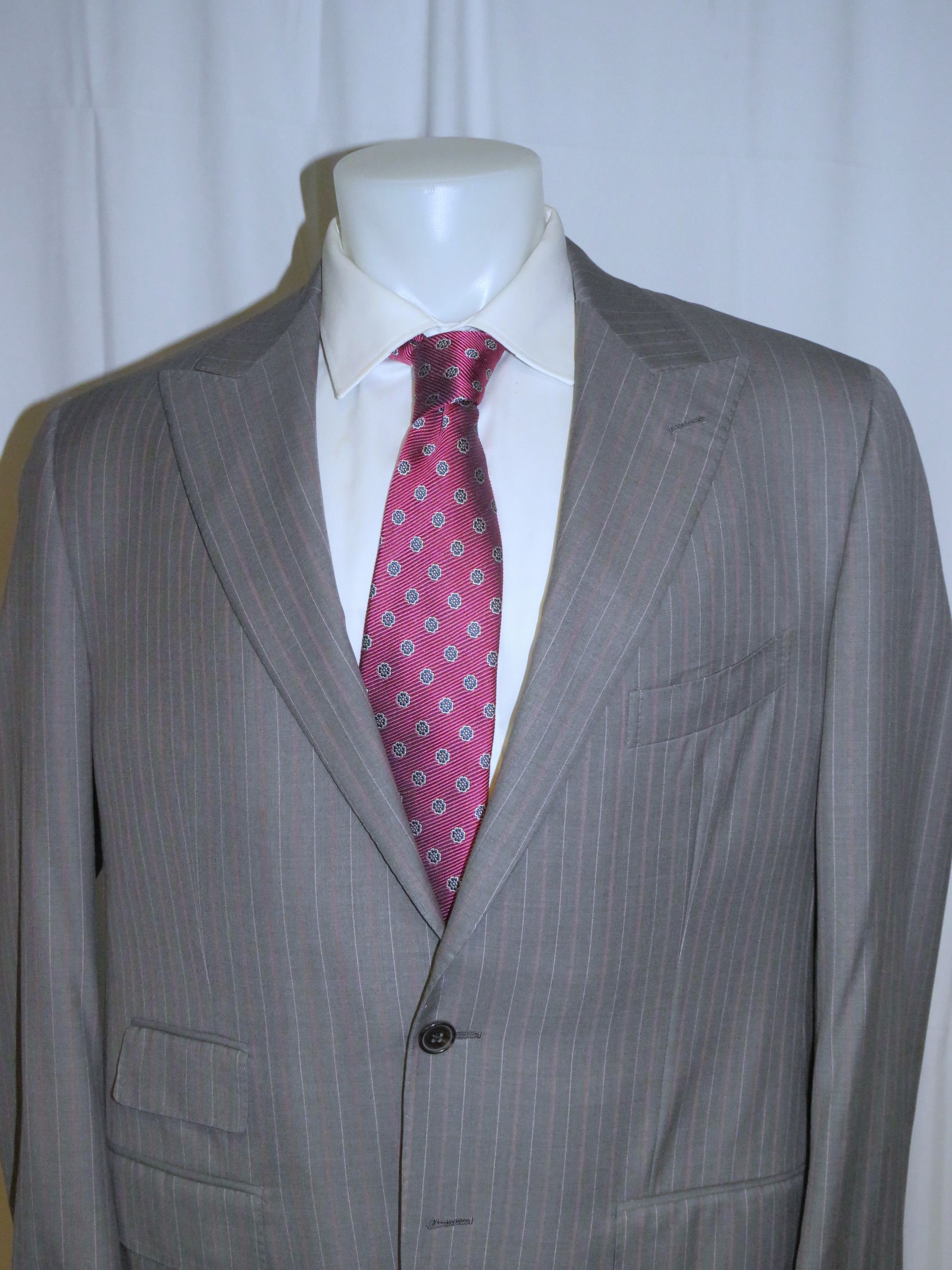 Other Marcello Vero Gray Striped Bespoke Two Button Suit 43R Size 42R - 5 Thumbnail