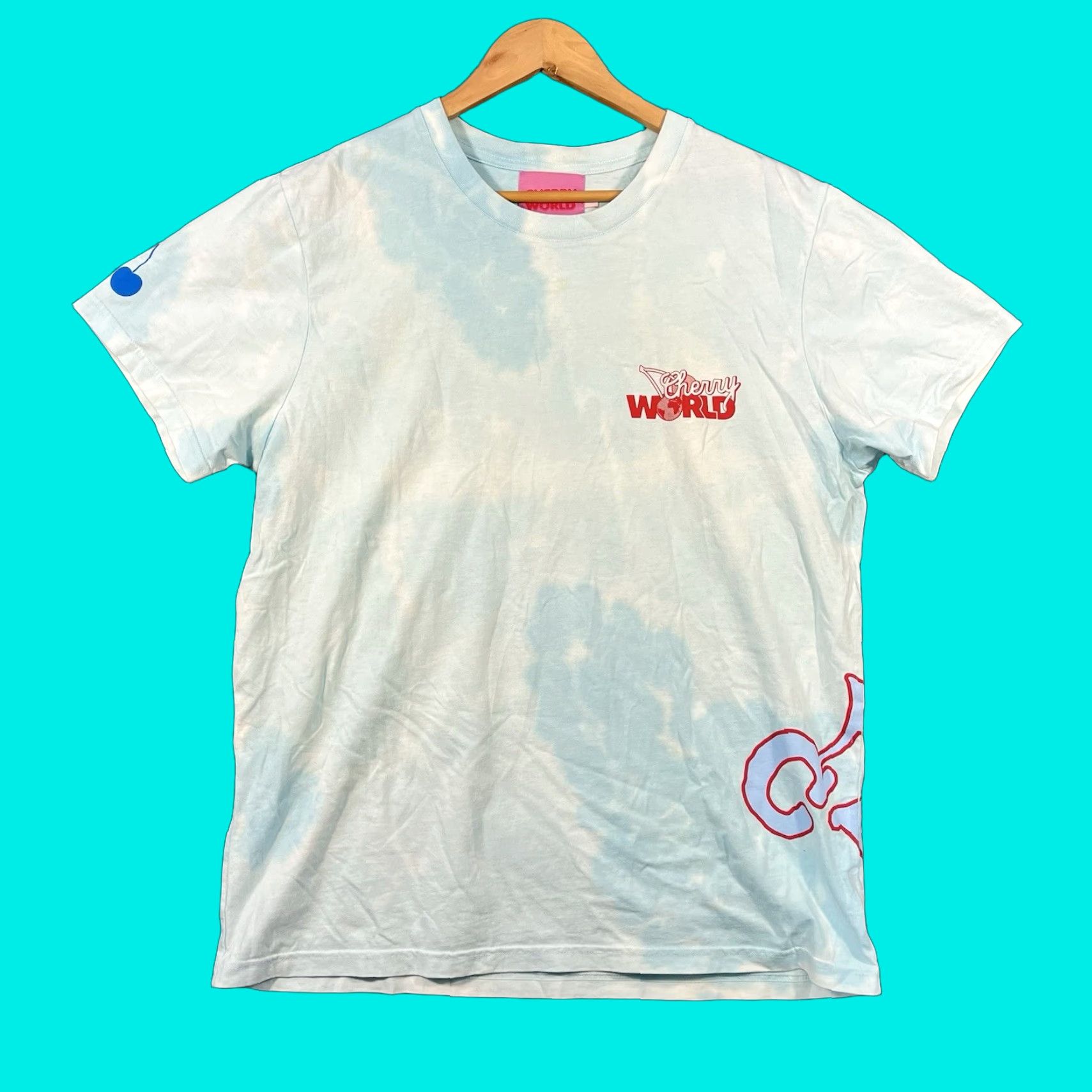 Cherry LA Cherry LA Cherry World Tie Dye T-Shirt Mens Large L Blue Cotton Graphic Size US L / EU 52-54 / 3 - 1 Thumbnail