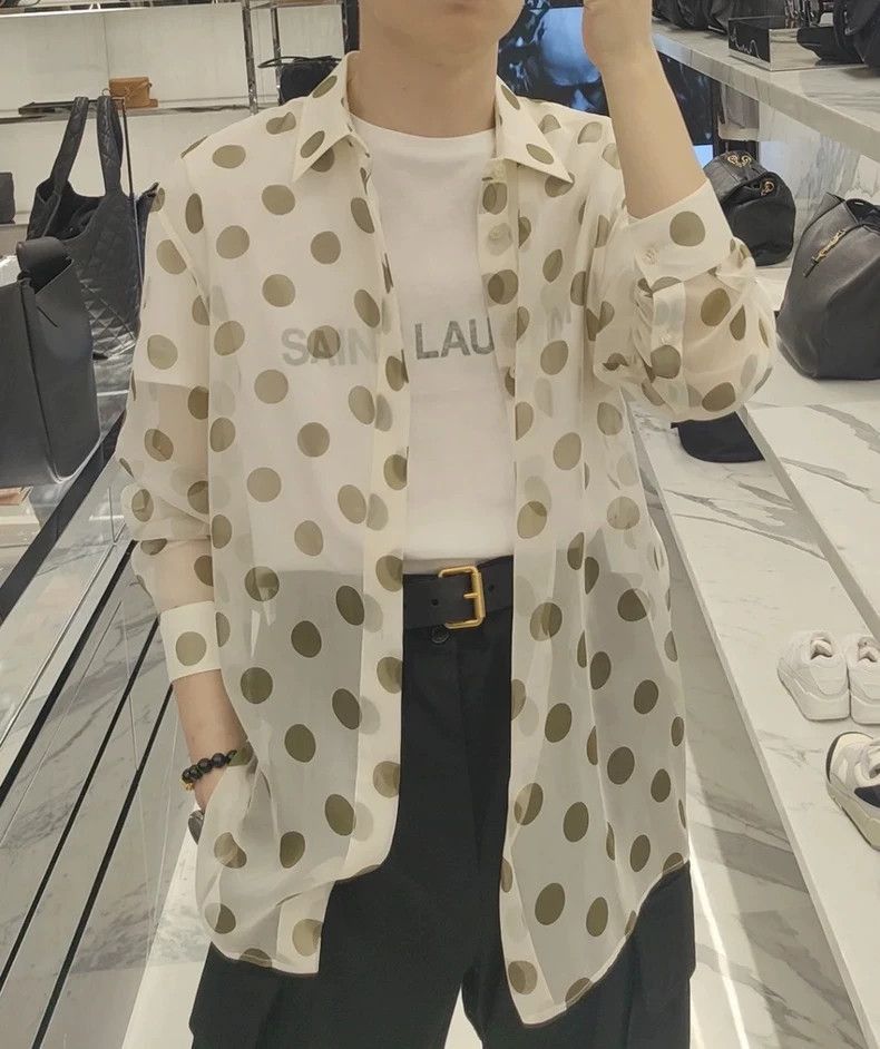 Saint Laurent Paris Saint Laurent Paris SLP24SS Mulberry Silk Fresh Green Wave Size US S / EU 44-46 / 1 - 5 Thumbnail