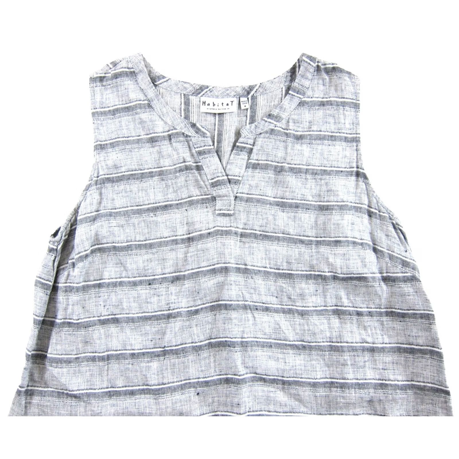 Habitat Habitat 100% Linen Grey Striped V-Neck Pocket Shift Tank Tunic Smock Dress M Size M / US 6-8 / IT 42-44 - 4 Thumbnail