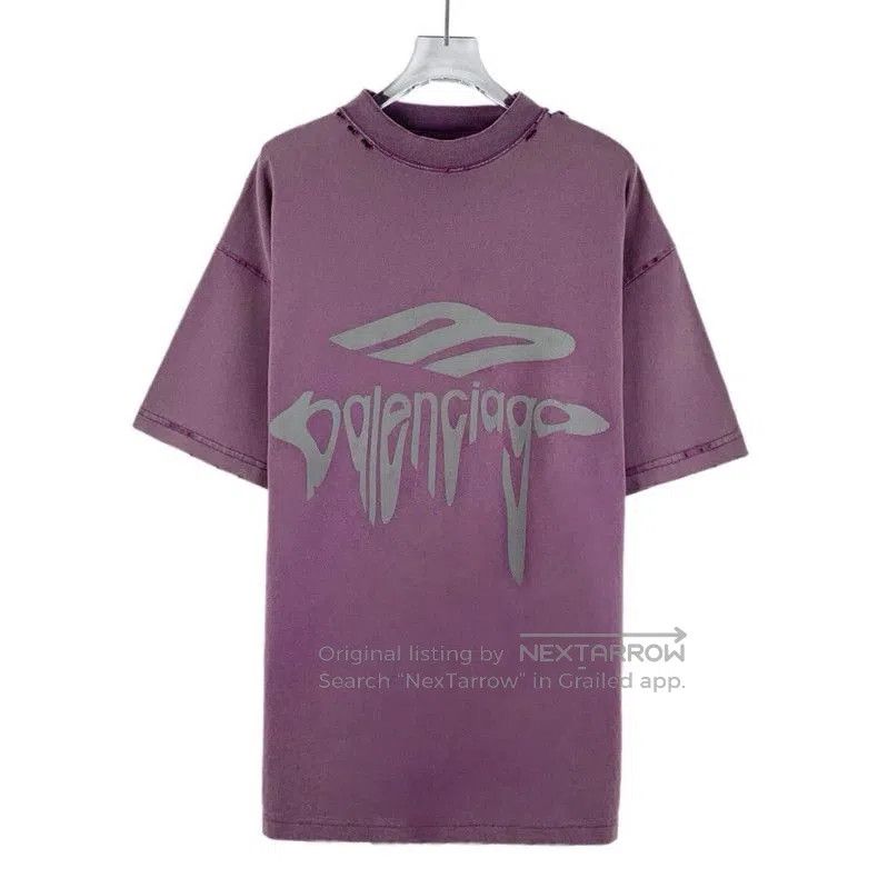 Balenciaga Balenciaga Purple Distressed Logo Cotton T-Shirt. Size US S / EU 44-46 / 1 - 1 Thumbnail