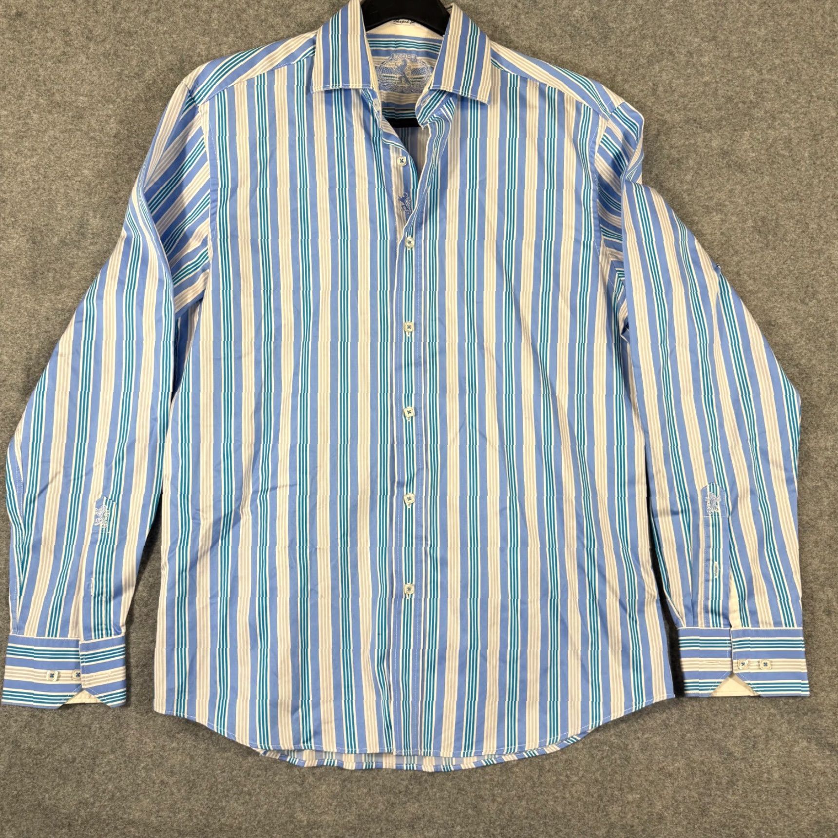 BUGATCHI Bugatchi Button-Up Shaped Fit Shirt Mens L White Blue Striped Long Sleeve Size US L / EU 52-54 / 3 - 3 Thumbnail