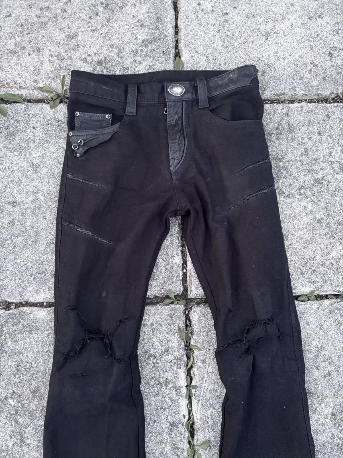 14th Addiction 14th Addiction leather hybrid waxed flared jeans Size US 28 / EU 44 - 3 Thumbnail