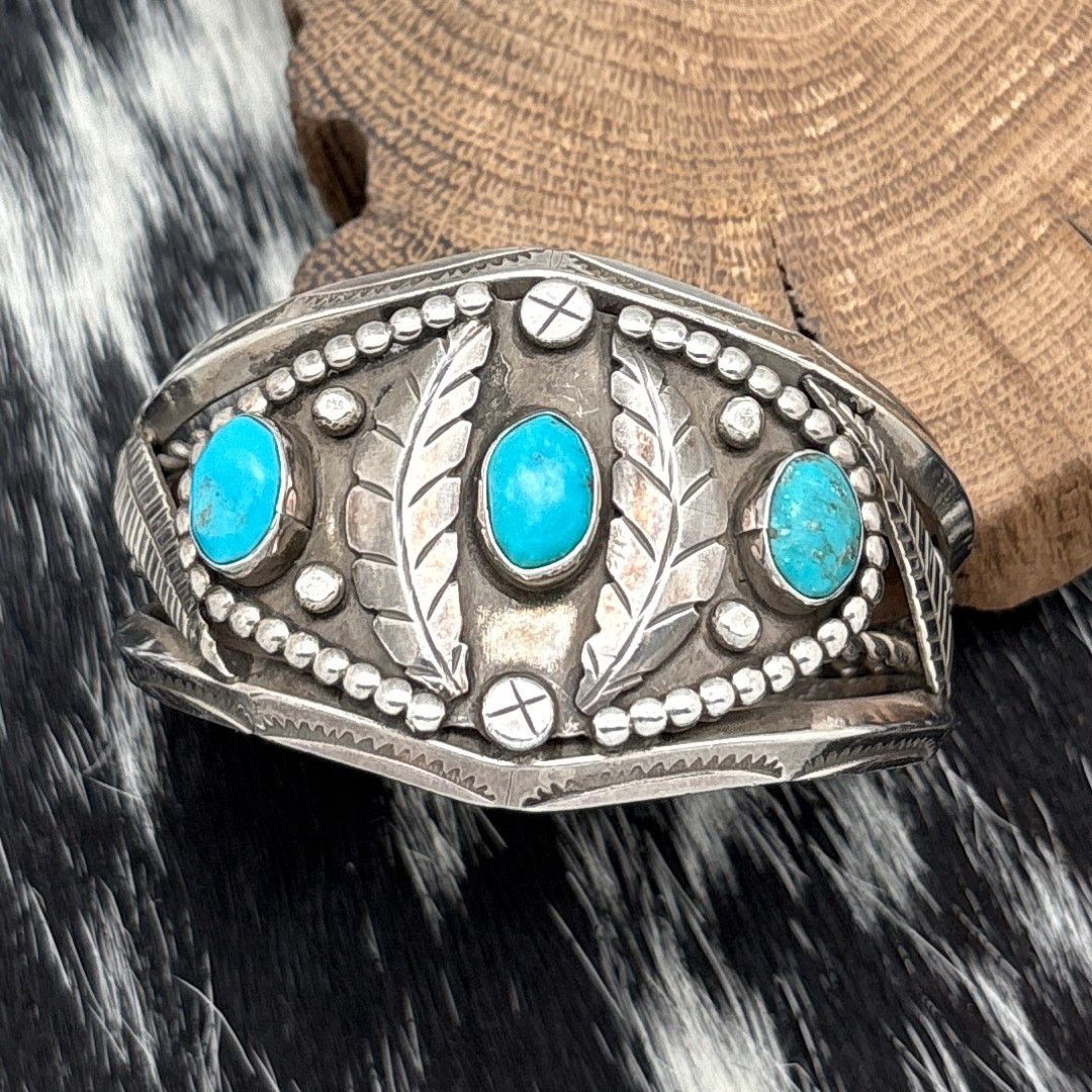 Native 1960s Native American NAVAJO Silver Turquoise Cuff Bracelet Size ONE SIZE - 2 Thumbnail