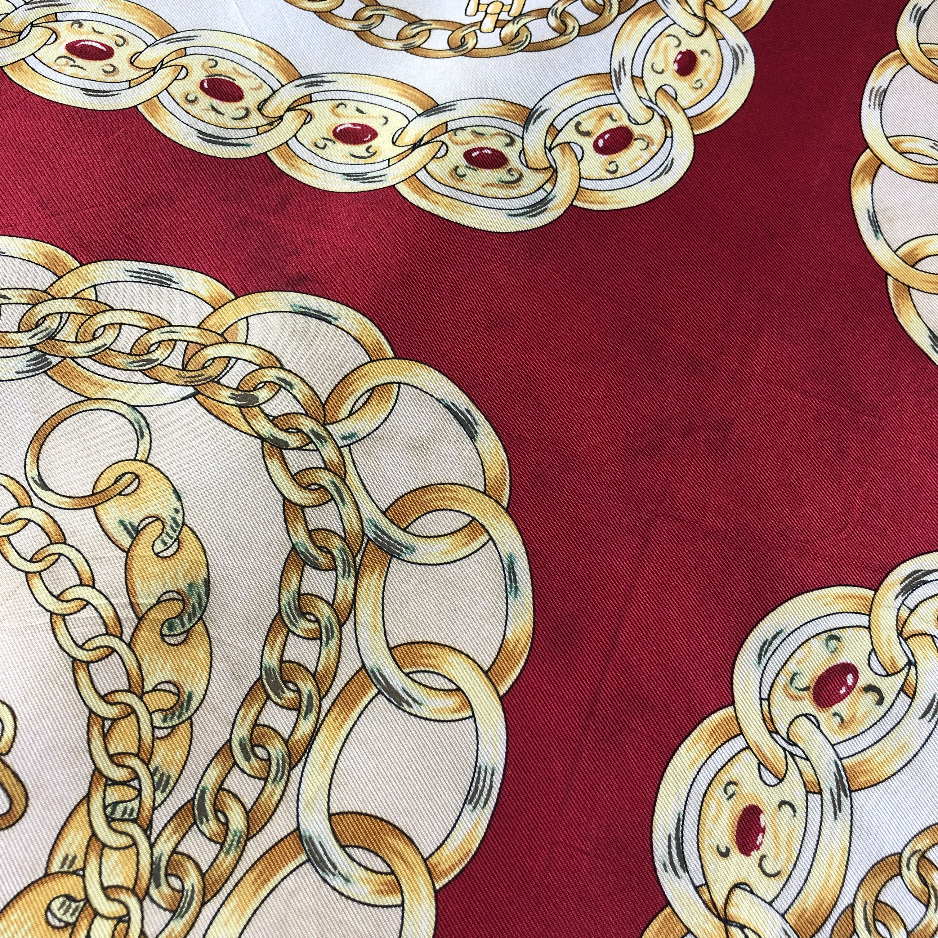 Vintage Vivi Fleurs Luxury Gold Chains Silk Scarf M474 Size ONE SIZE - 8 Thumbnail