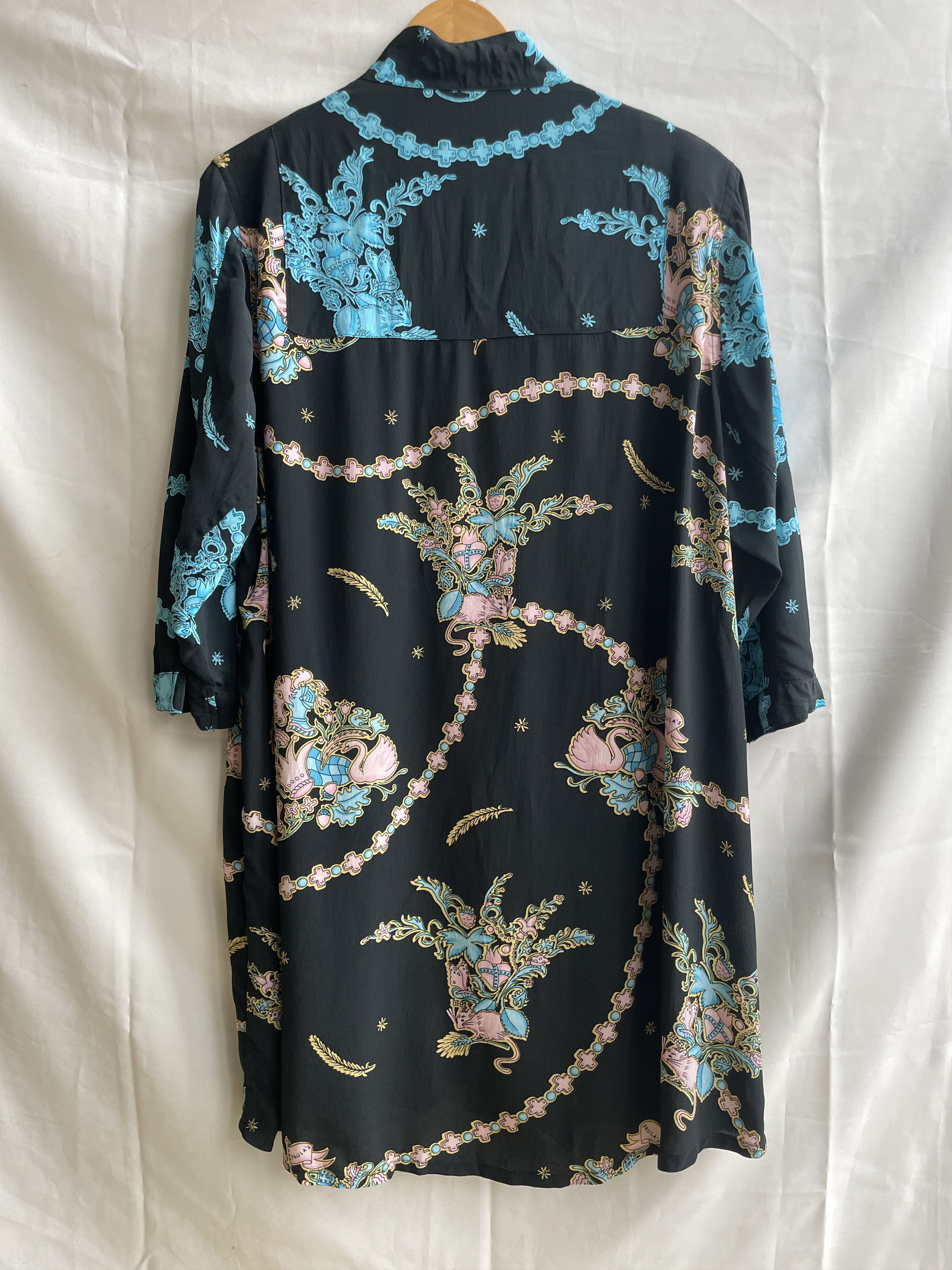 Vintage Paula & Mopitz Ibiza Loewe VTG 70s Silk Printed Tunic Dress Size L / US 10 / IT 46 - 2 Thumbnail