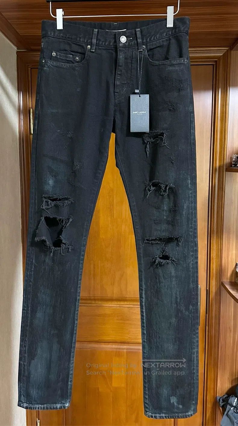 Saint Laurent Paris Saint Laurent Paris Black Oil Stain Destroyed Denim Pants Size US 29 - 1 Thumbnail