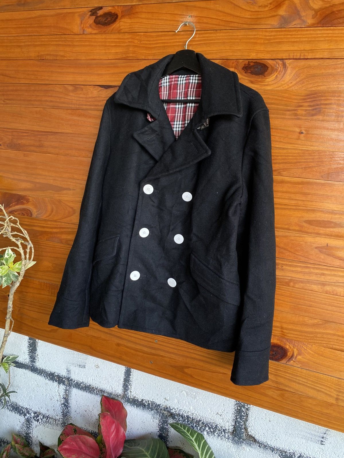 Japanese Brand Vintage Palms and Labske Black Wool Peacoat Plaid Lining Size US M / EU 48-50 / 2 - 4 Thumbnail