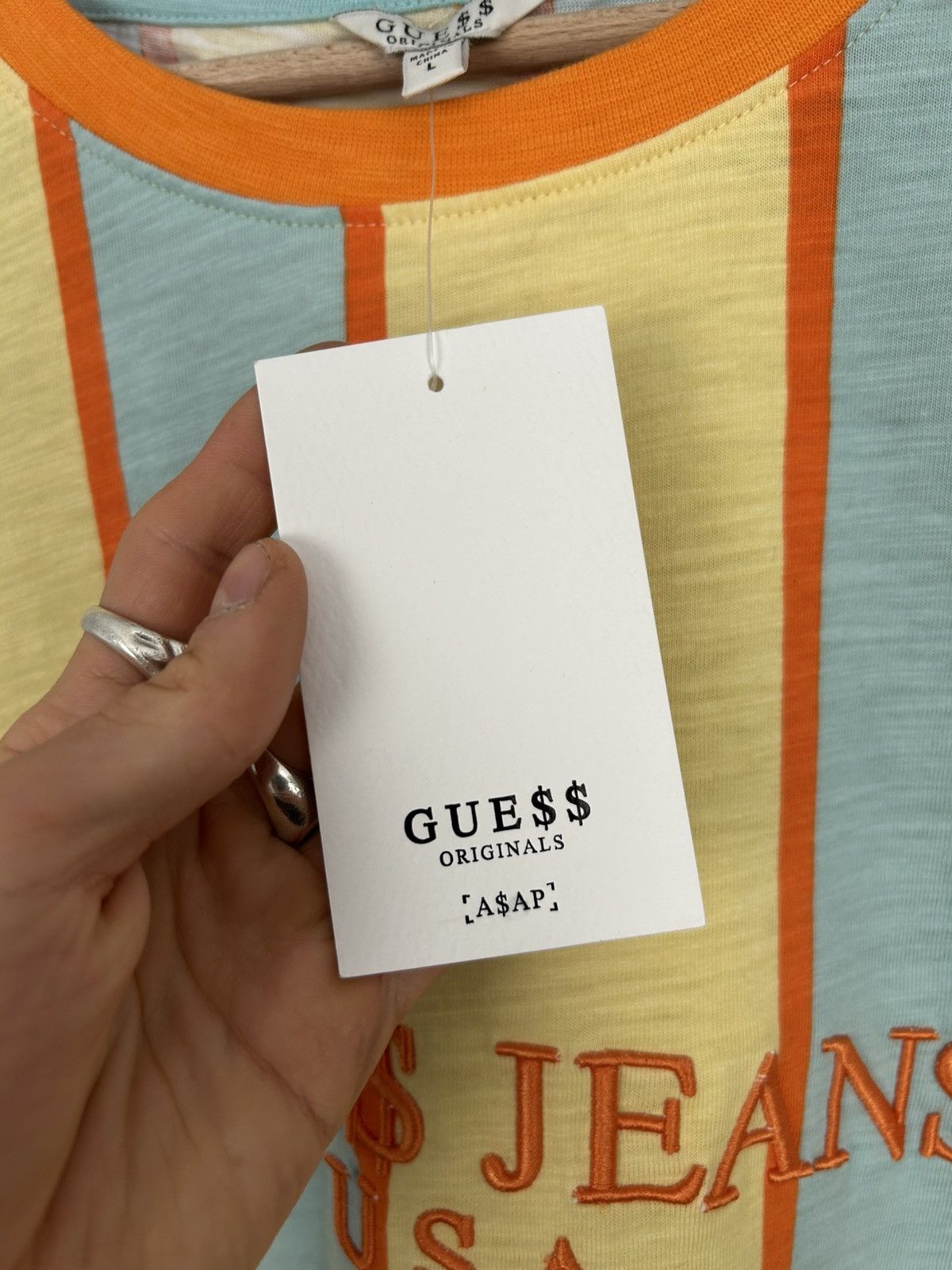 A$AP Rocky × Guess Guess x Asap Rocky Stripe Tee Streetwear Rap Baggy Boxy New Size US L / EU 52-54 / 3 - 6 Thumbnail